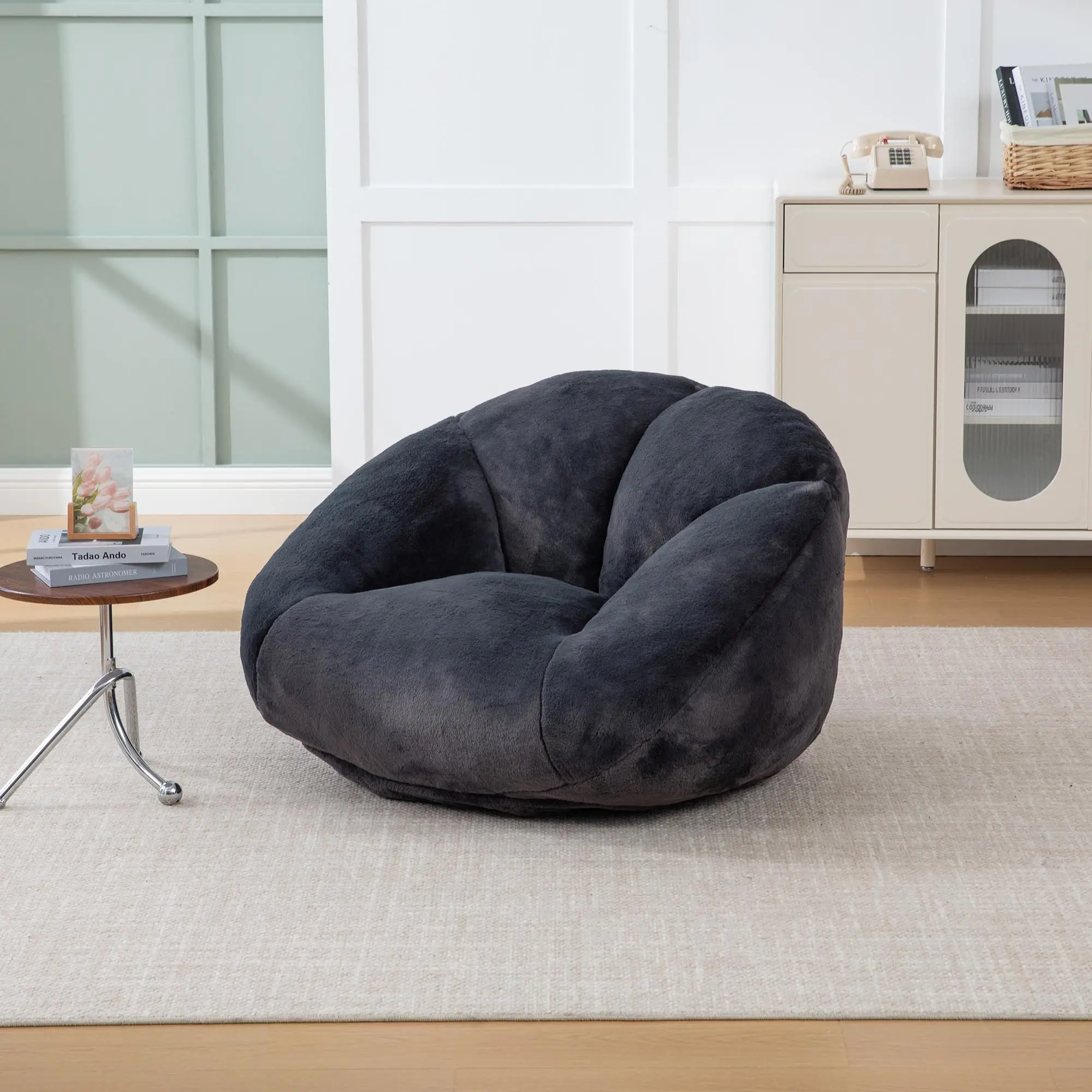 Corner Faux Fur Armchair 100 x 90 x 57cm - Carbon Black - 8