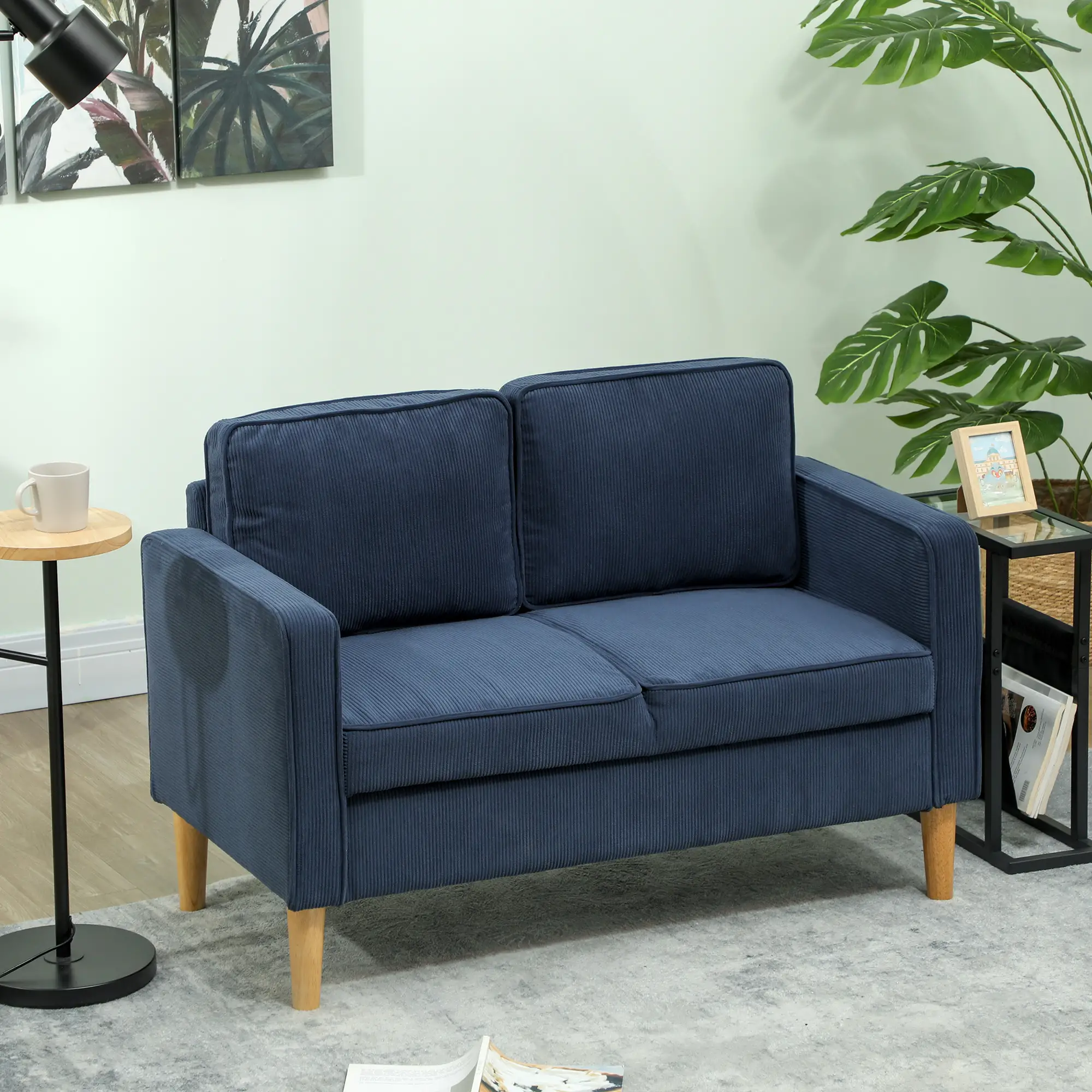 Corduroy Sofa 117 x 63 x 79cm - Blue - 2