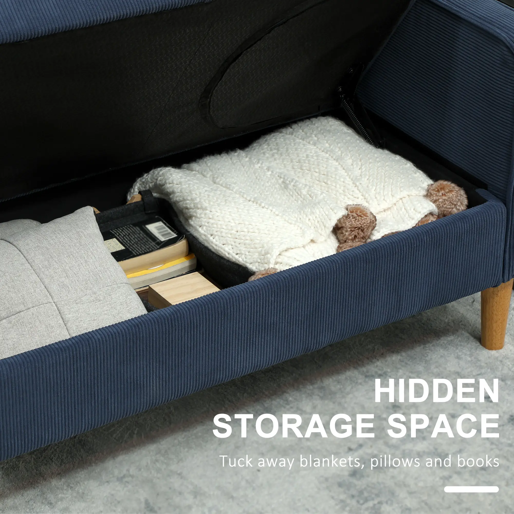 Corduroy Sofa 117 x 63 x 79cm - Blue - 4