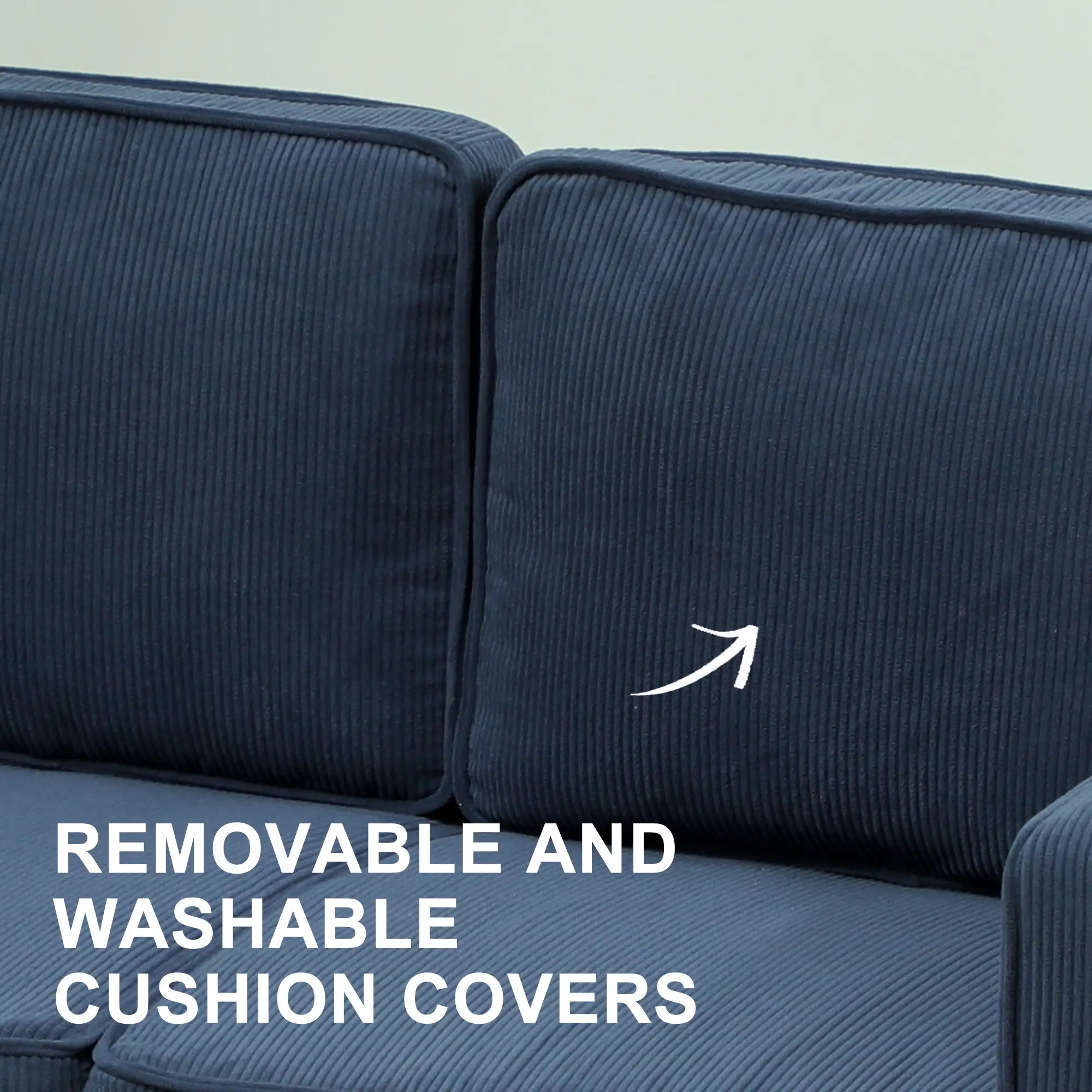 Corduroy Sofa 117 x 63 x 79cm - Blue - 6