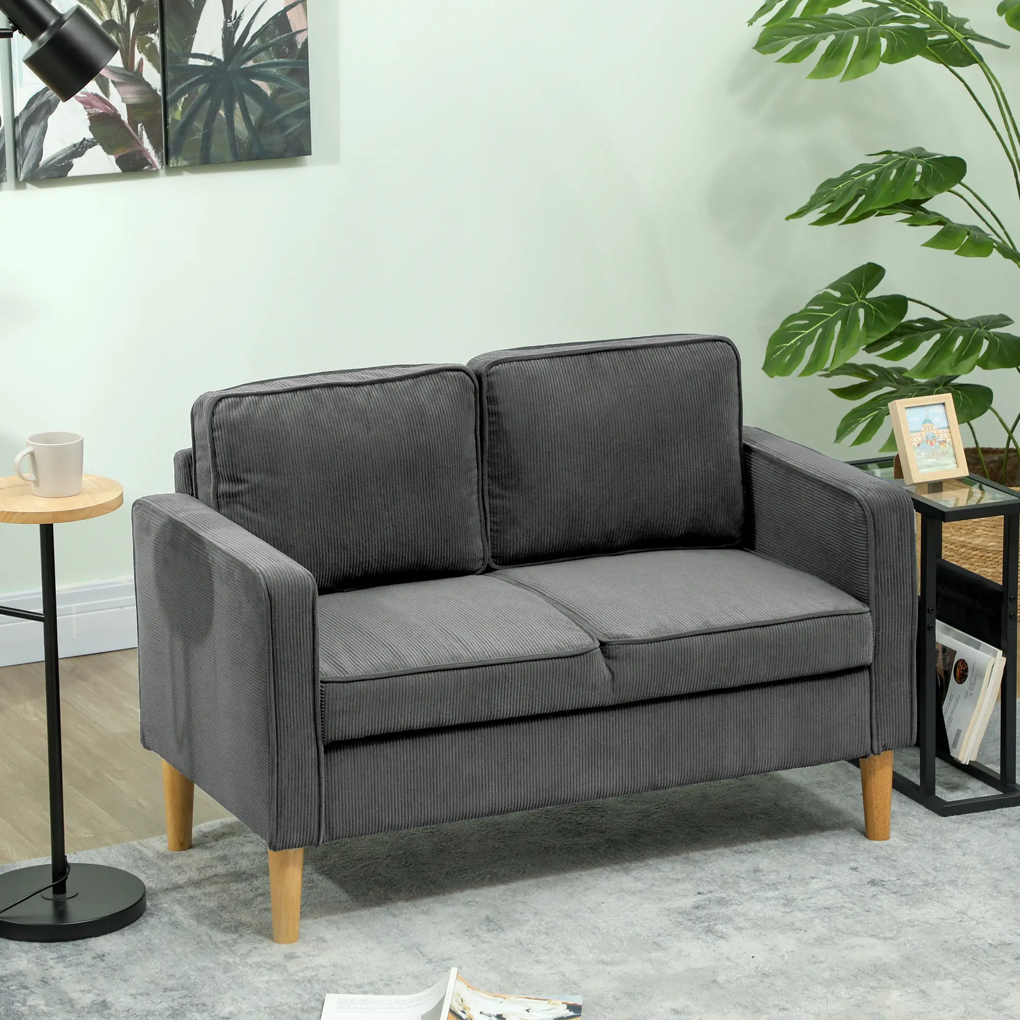 Corduroy Sofa 117 x 63 x 79cm - Grey - 2