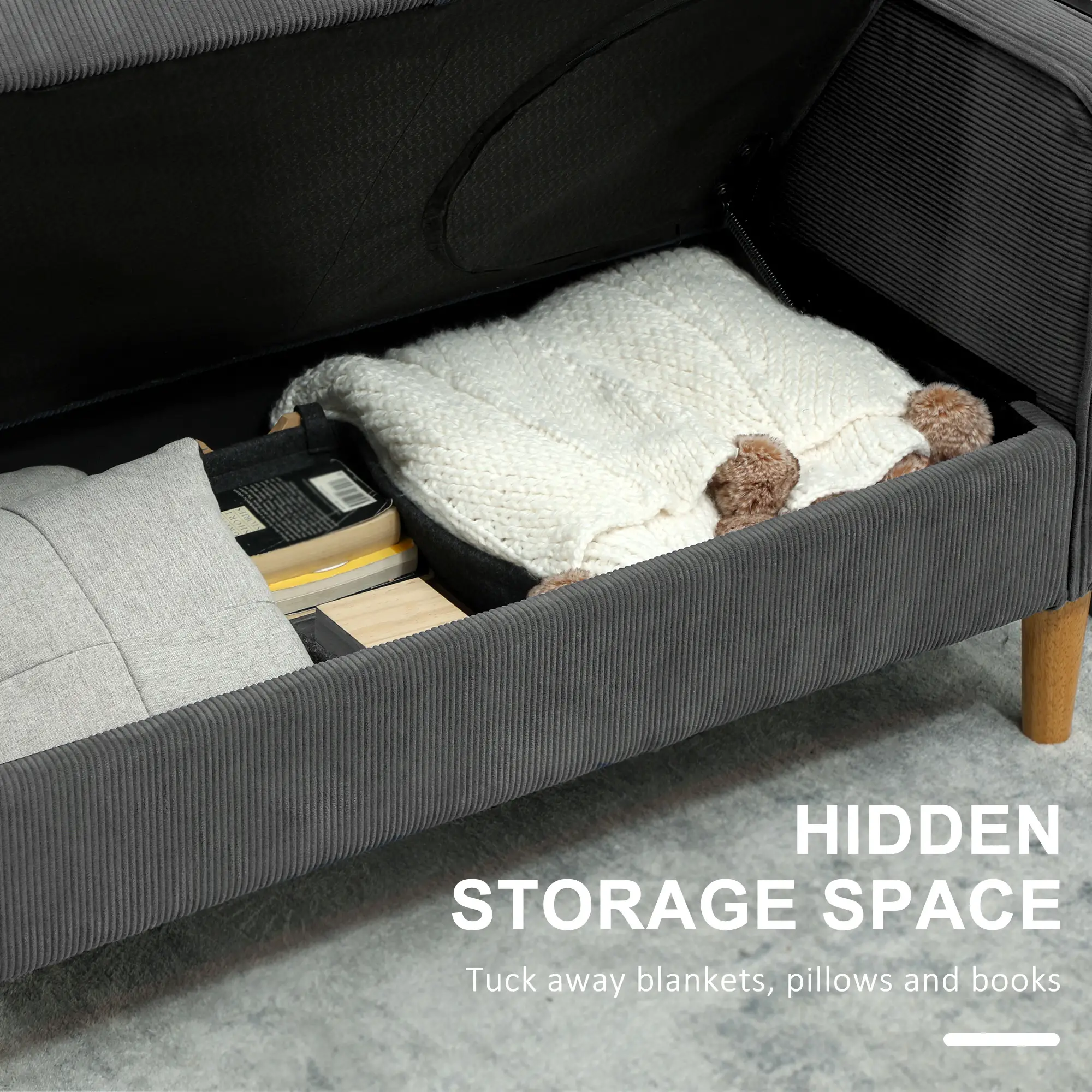 Corduroy Sofa 117 x 63 x 79cm - Grey - 4