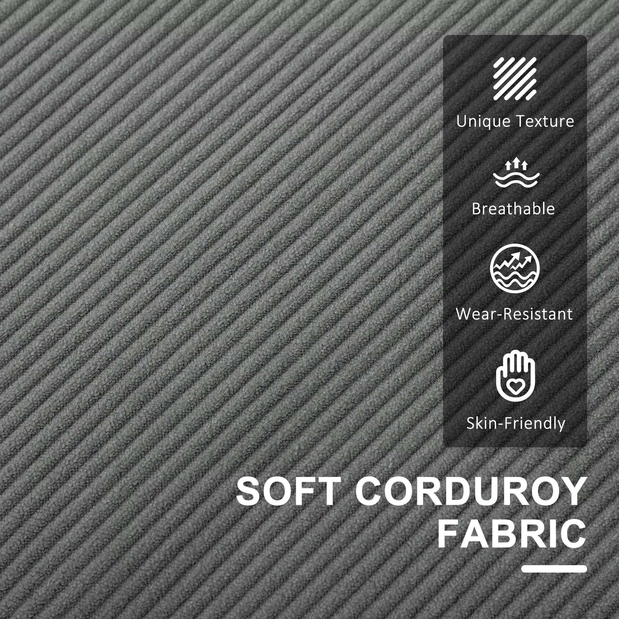 Corduroy Sofa 117 x 63 x 79cm - Grey - 5