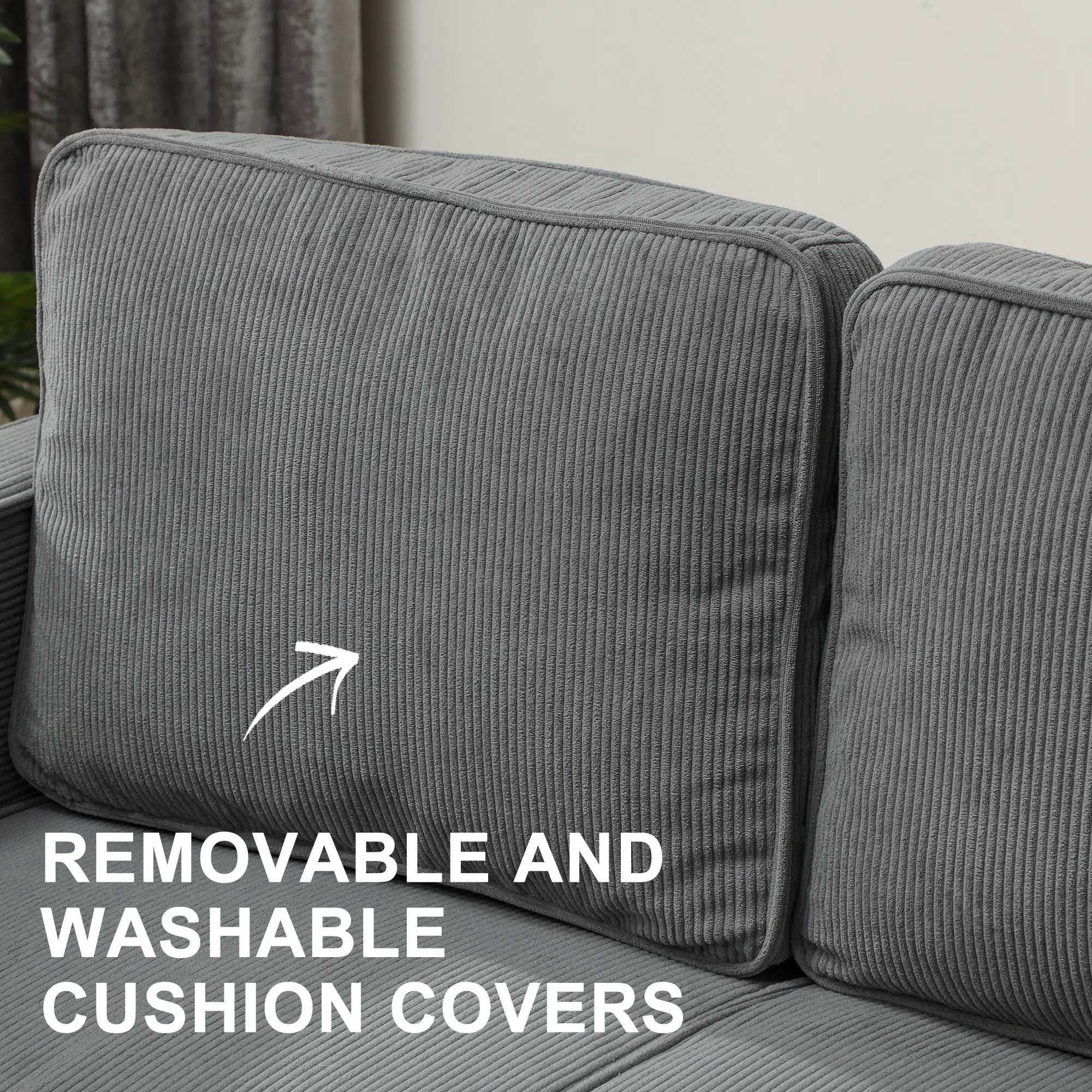 Corduroy Sofa 117 x 63 x 79cm - Grey - 6