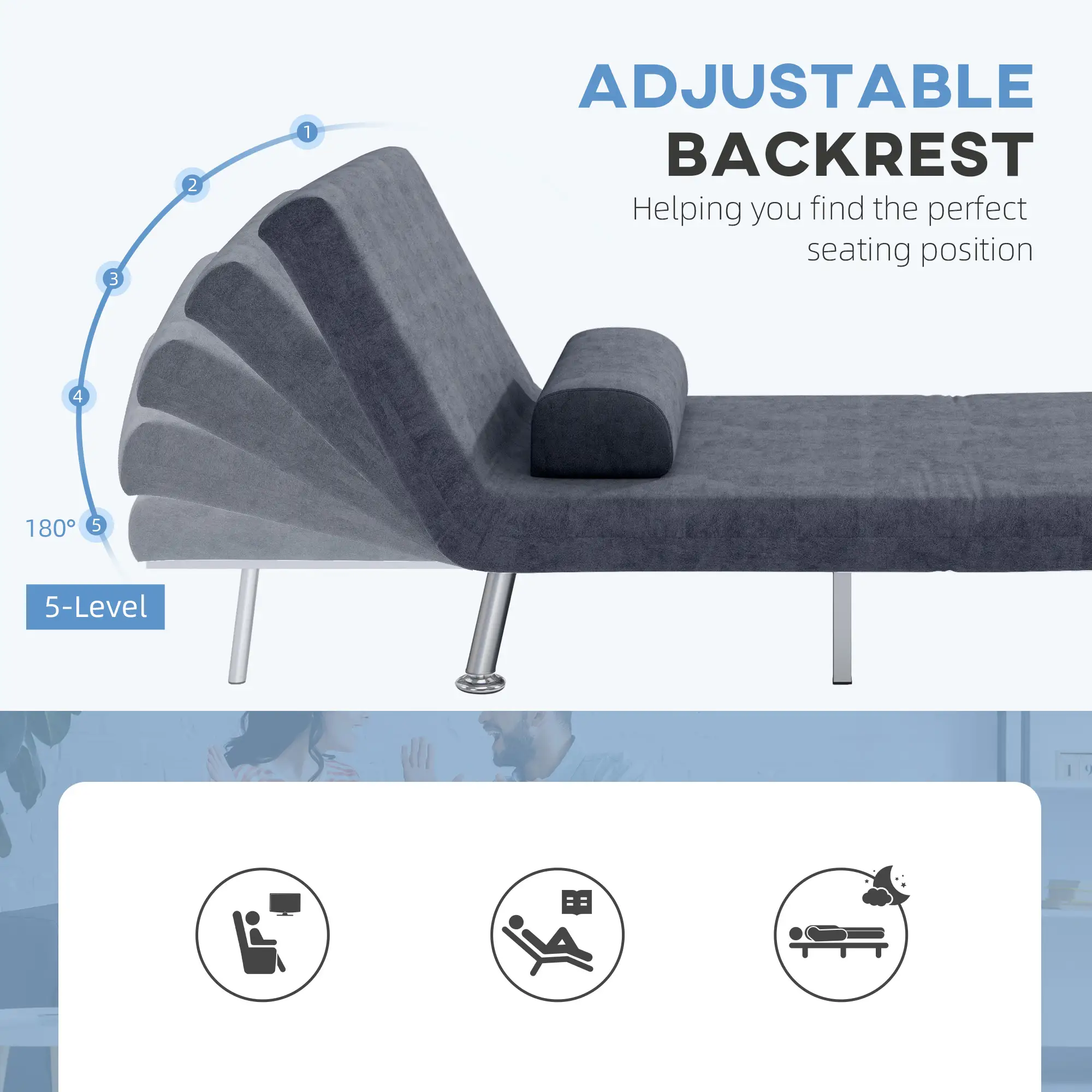 Velvet Sofa Bed 75 x 70 x 75cm - Charcoal Grey - 5