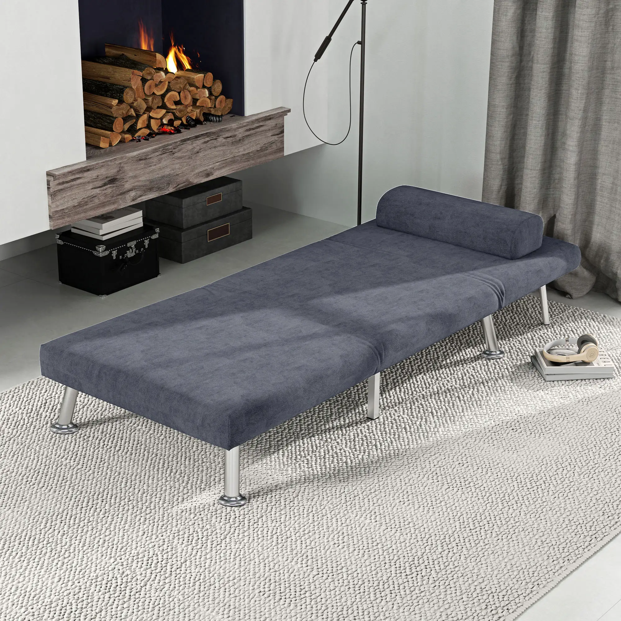Velvet Sofa Bed 75 x 70 x 75cm - Charcoal Grey - 8