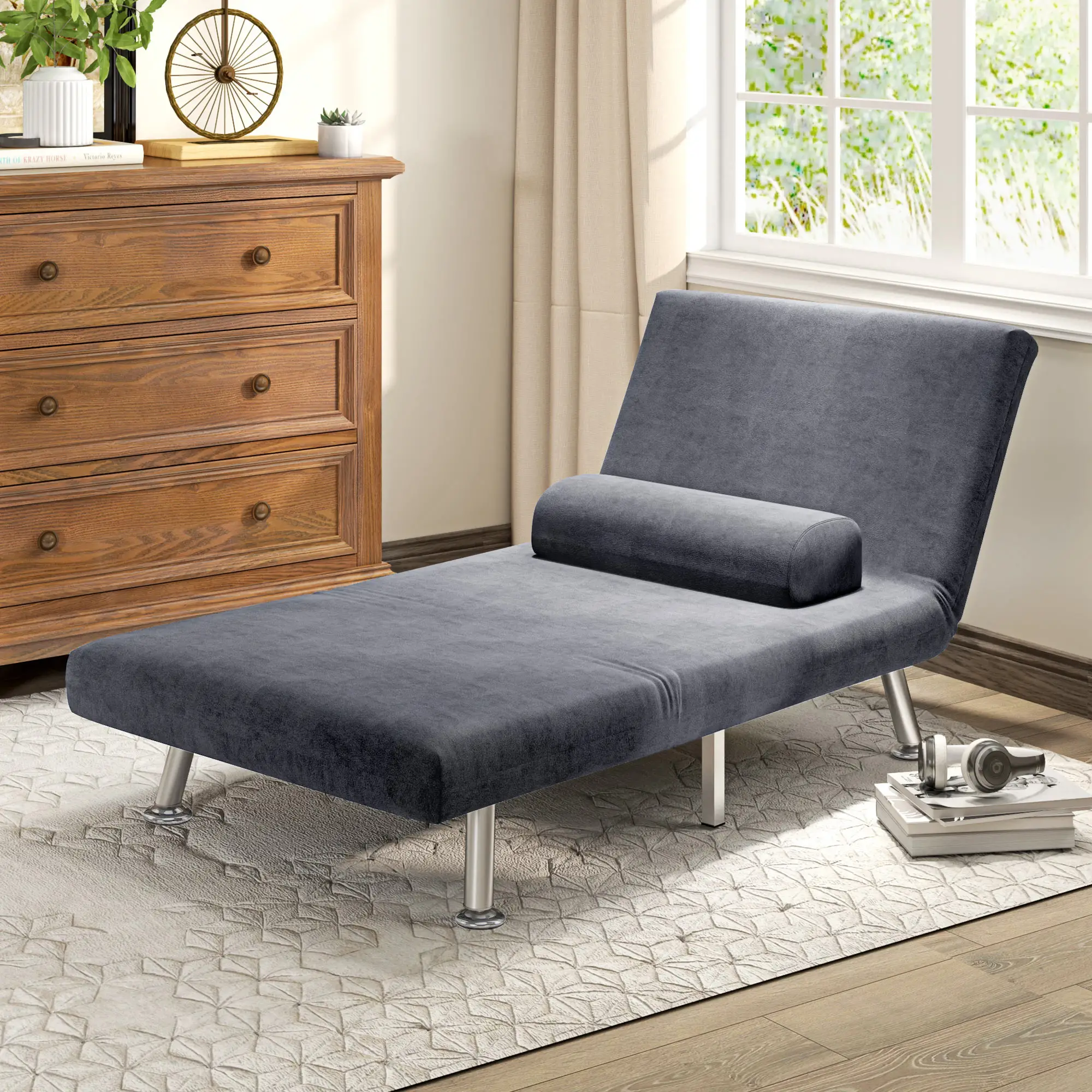 Velvet Sofa Bed 75 x 70 x 75cm - Charcoal Grey - 10