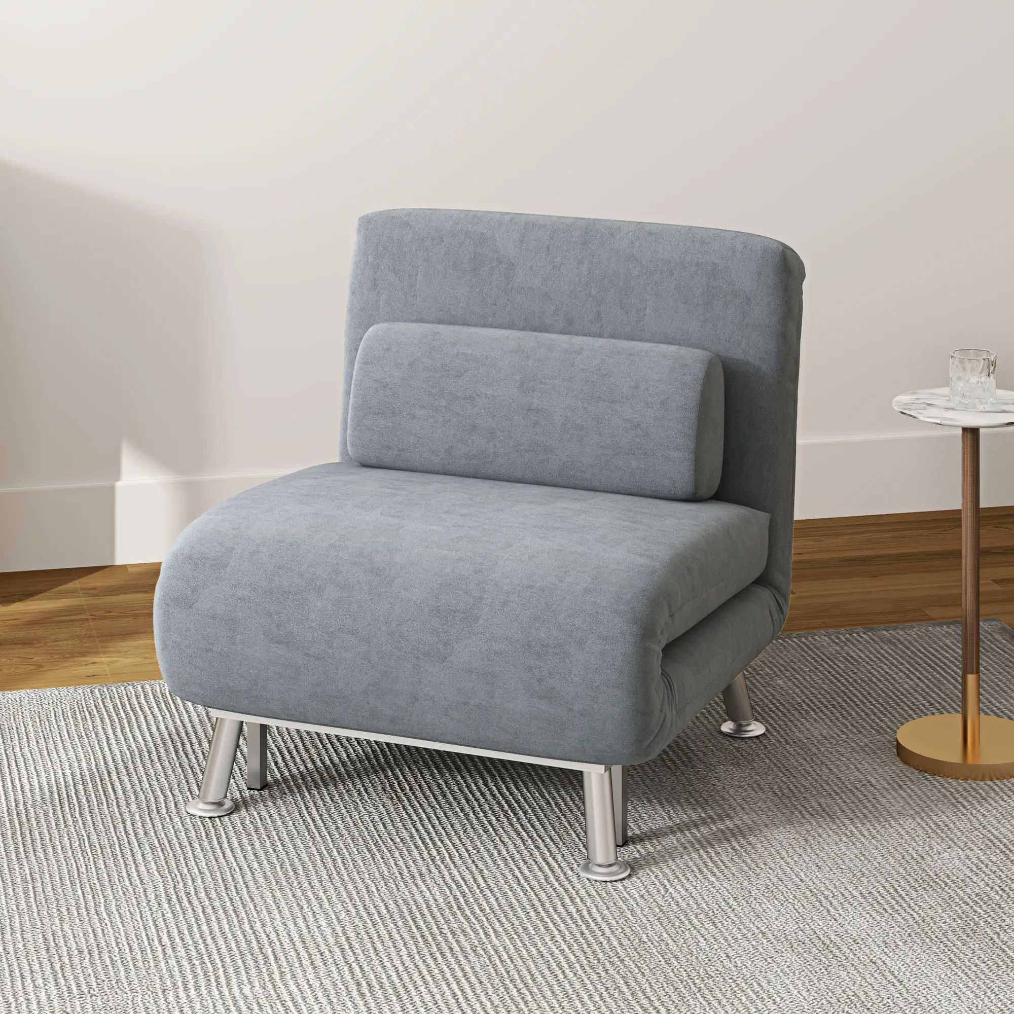 Velvet Sofa Bed 75 x 70 x 75cm - Grey - 2