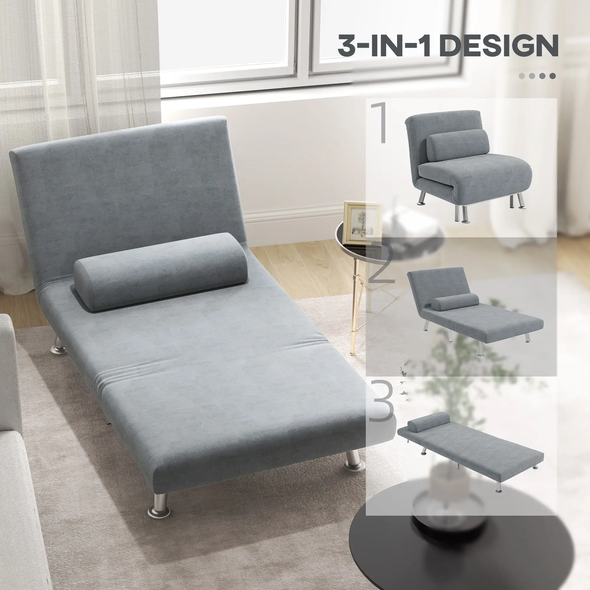 Velvet Sofa Bed 75 x 70 x 75cm - Grey - 4