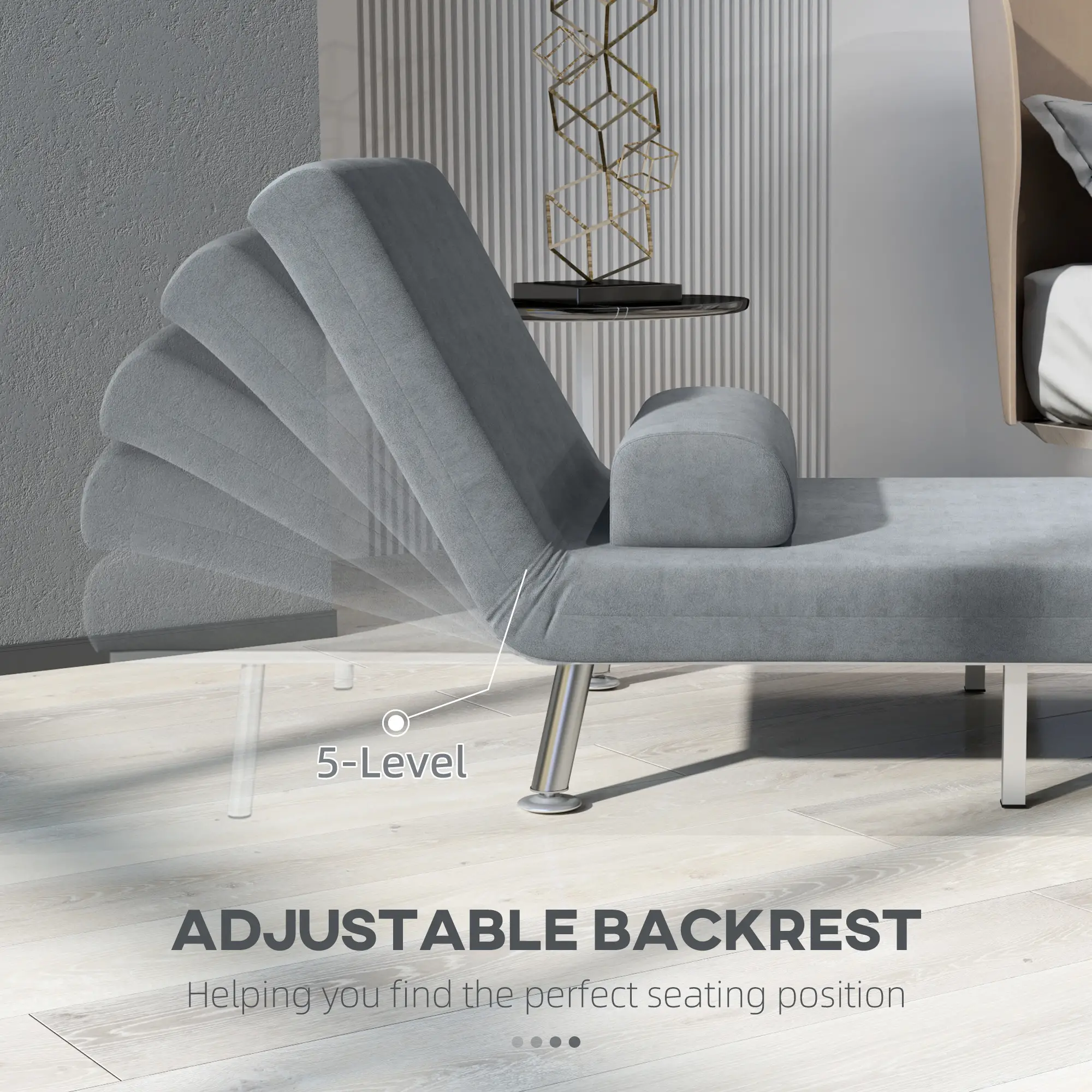 Velvet Sofa Bed 75 x 70 x 75cm - Grey - 5