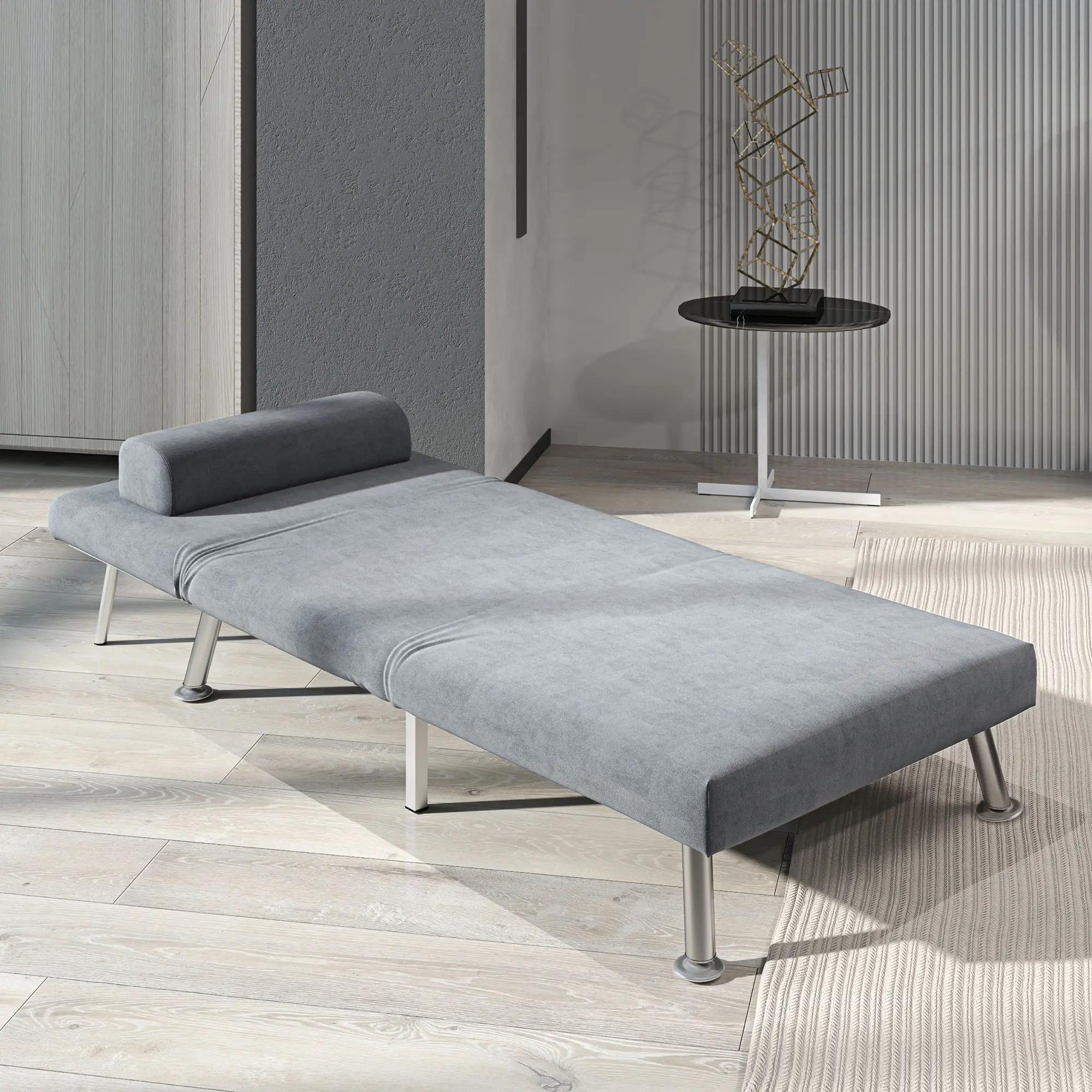 Velvet Sofa Bed 75 x 70 x 75cm - Grey - 8