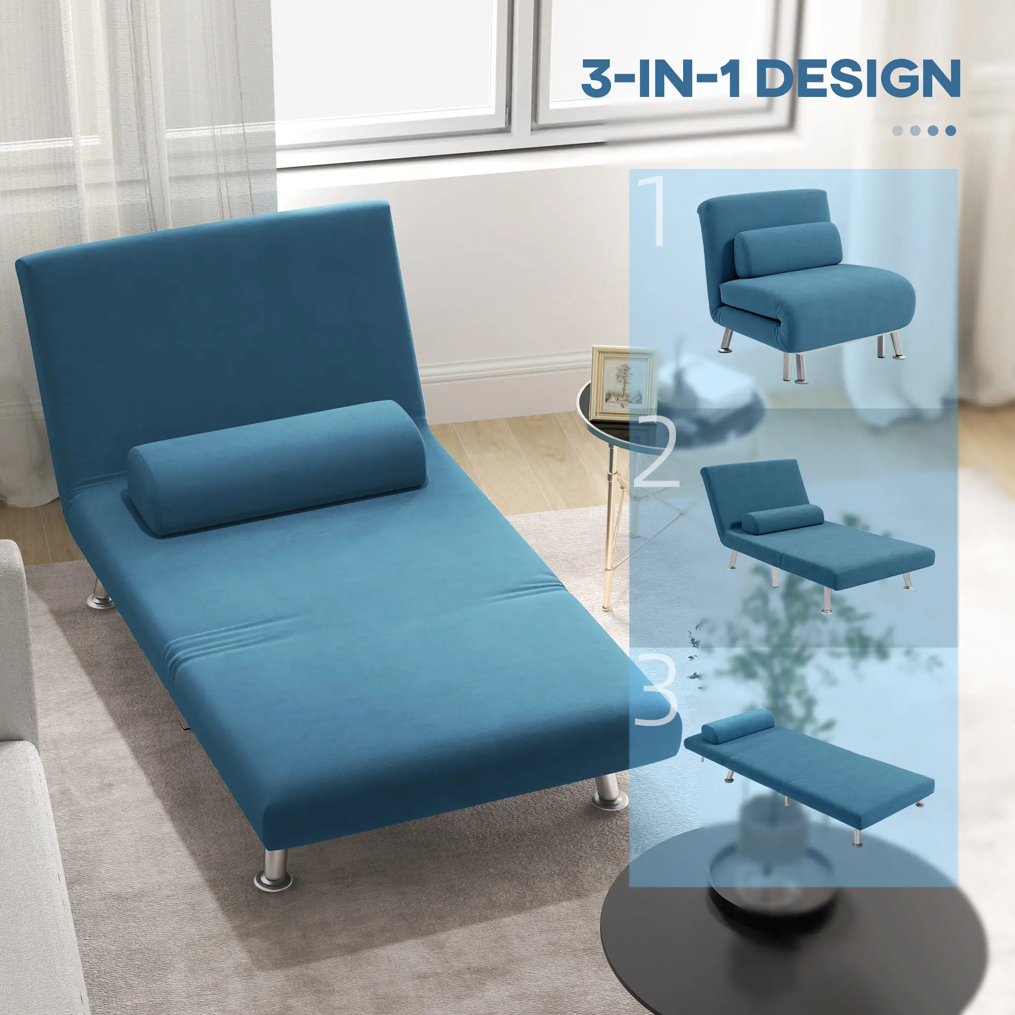 Velvet Sofa Bed 75 x 70 x 75cm - Blue - 4