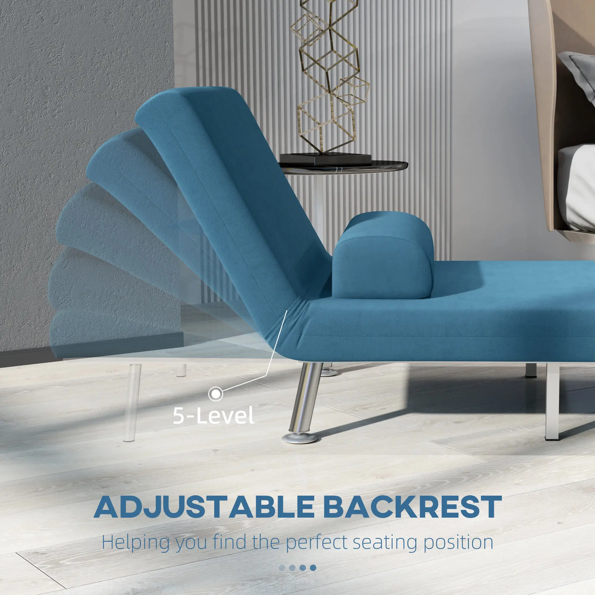 Velvet Sofa Bed 75 x 70 x 75cm - Blue - 5