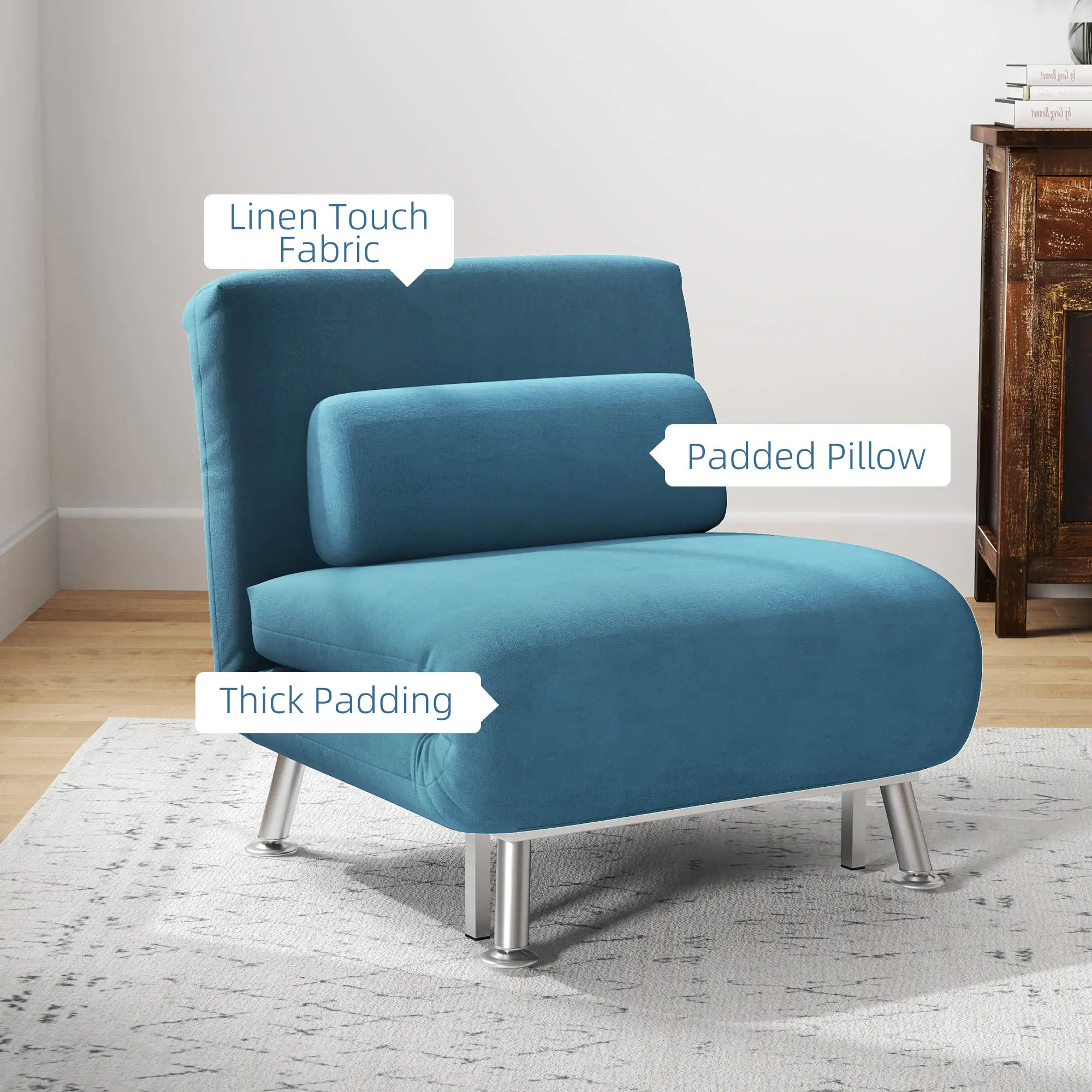 Velvet Sofa Bed 75 x 70 x 75cm - Blue - 6