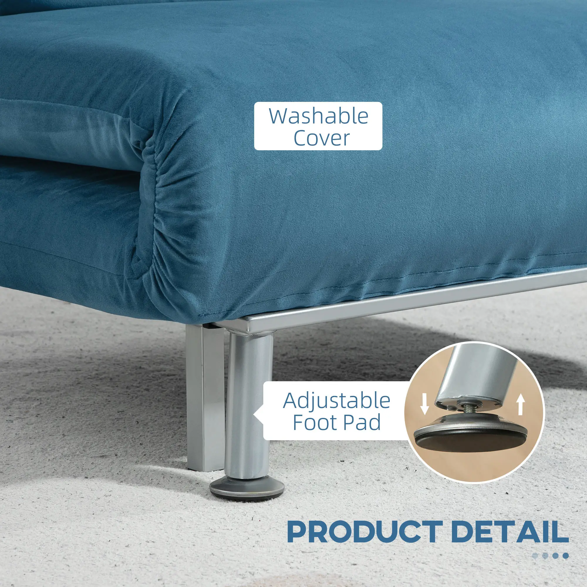 Velvet Sofa Bed 75 x 70 x 75cm - Blue - 7