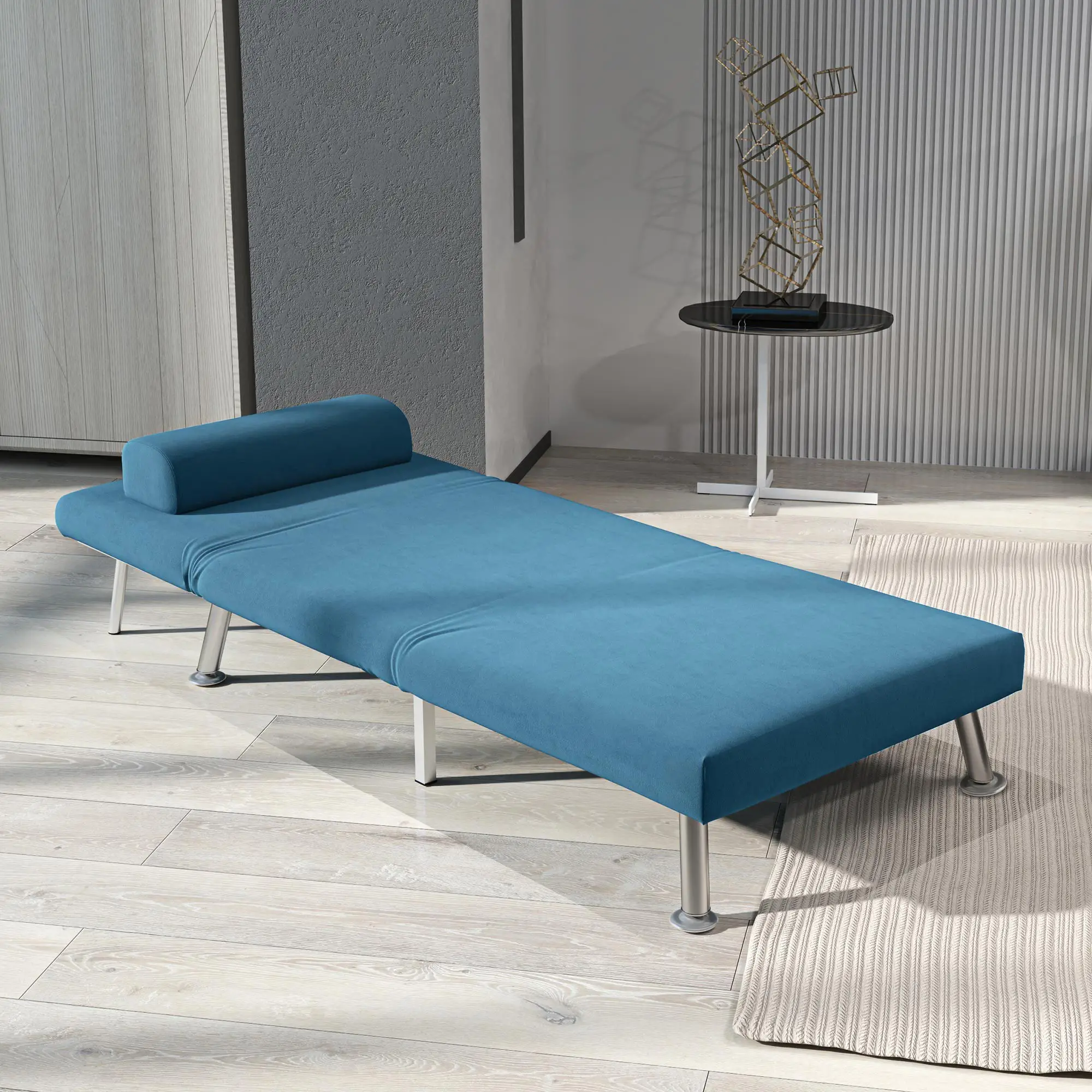 Velvet Sofa Bed 75 x 70 x 75cm - Blue - 8