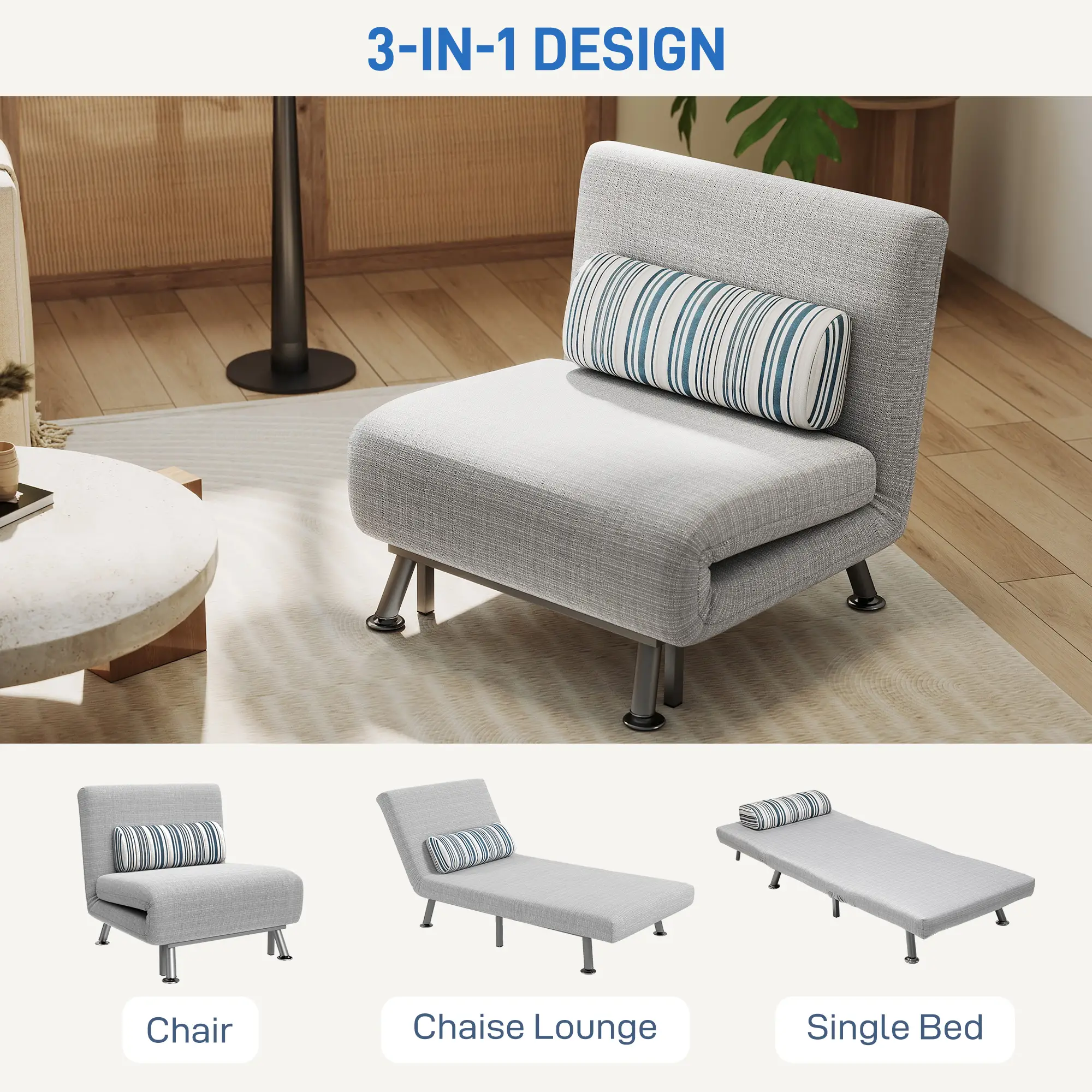 Linen Sofa Bed 75 x 70 x 75cm - Light Grey - 4