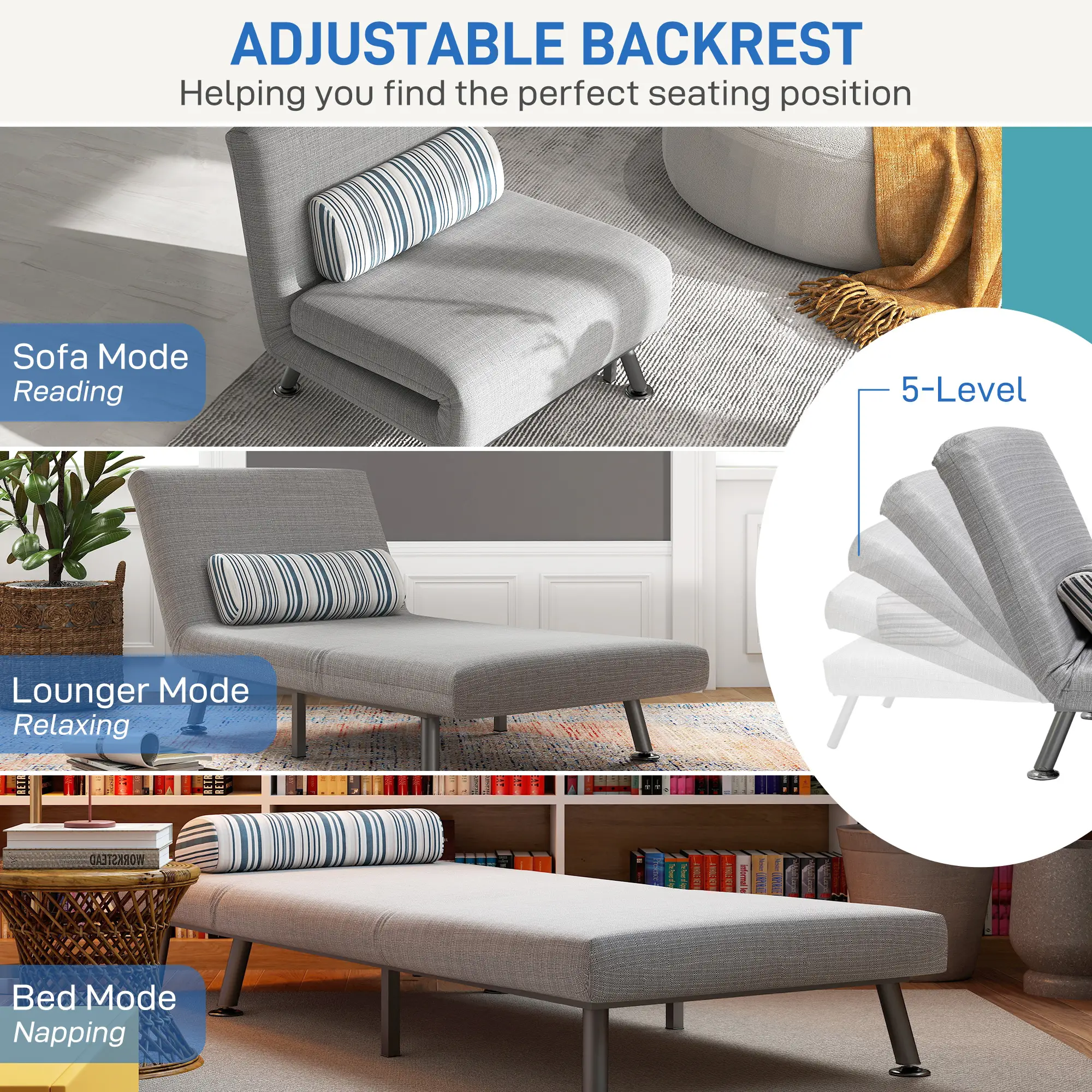 Linen Sofa Bed 75 x 70 x 75cm - Light Grey - 5