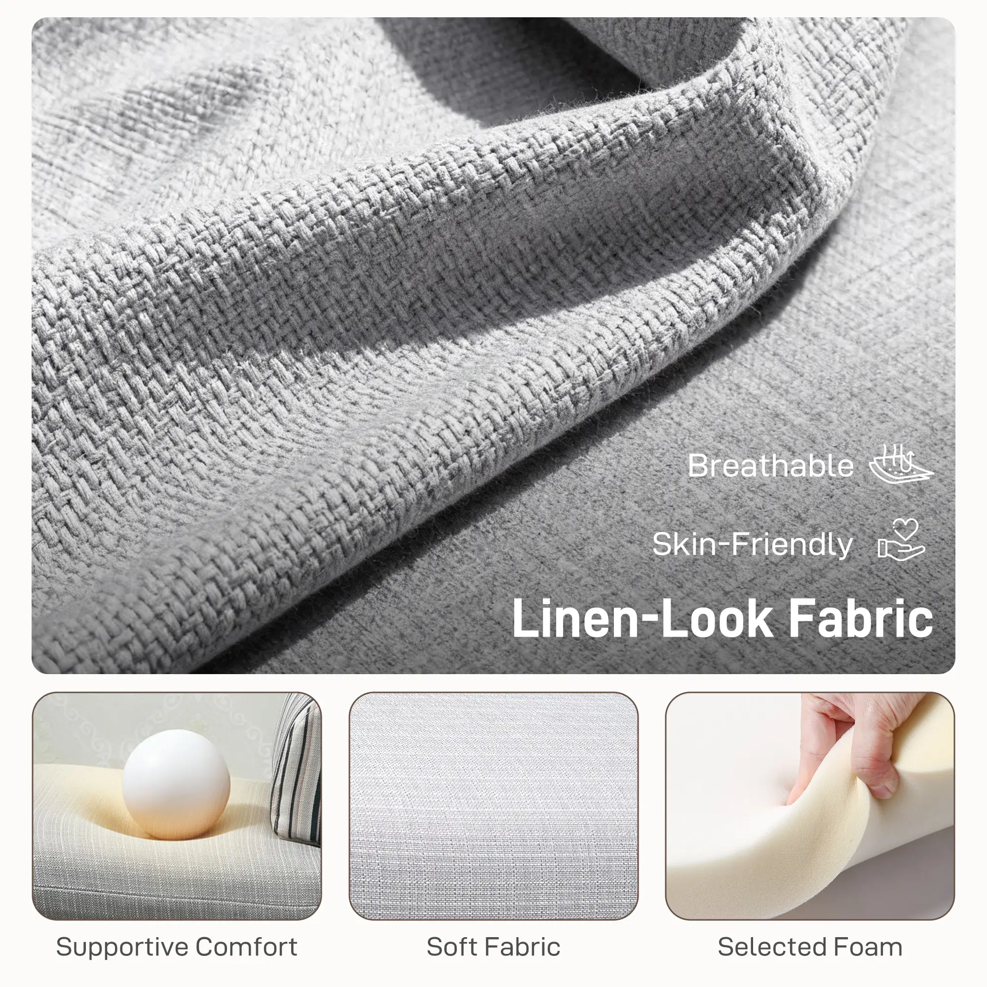 Linen Sofa Bed 75 x 70 x 75cm - Light Grey - 6