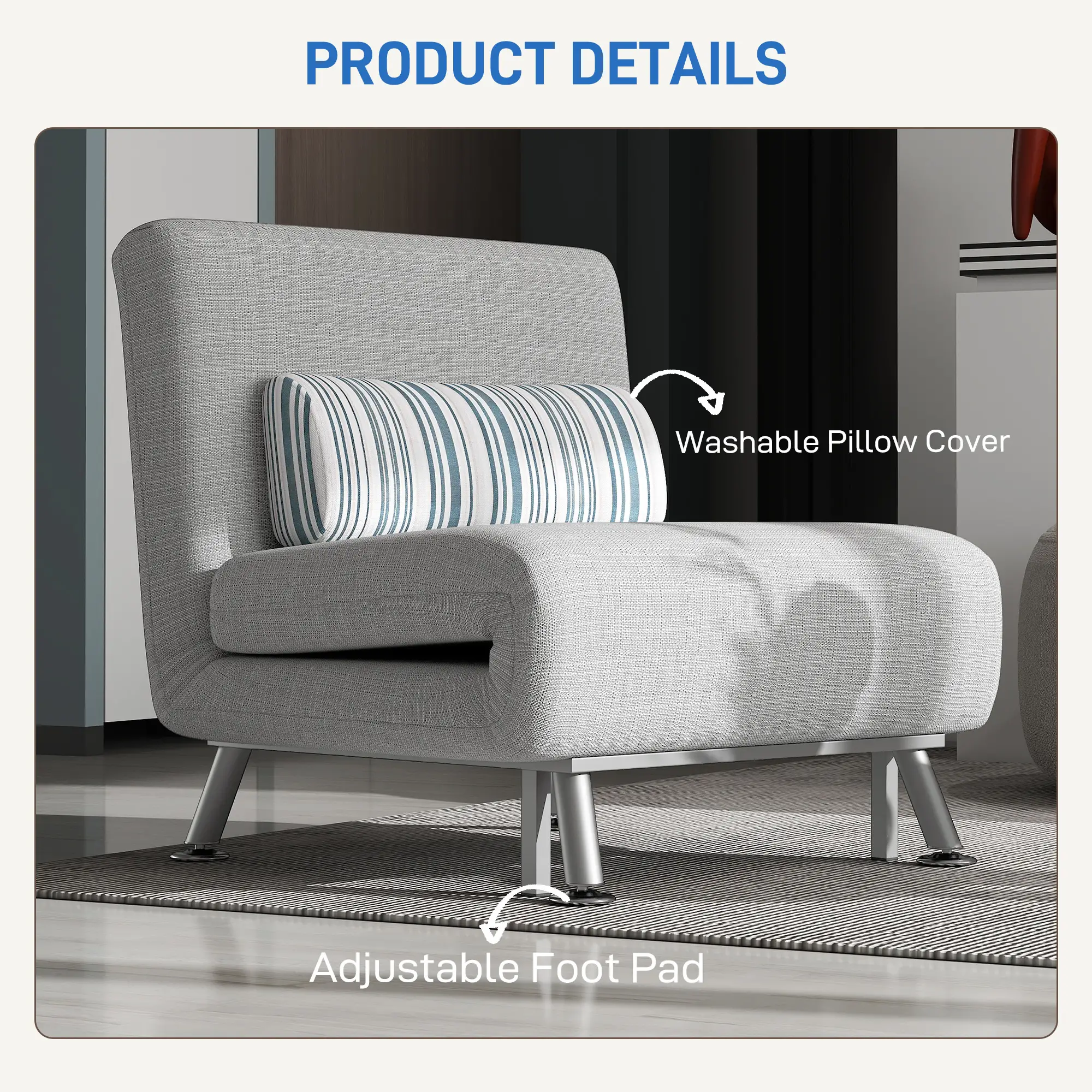 Linen Sofa Bed 75 x 70 x 75cm - Light Grey - 7