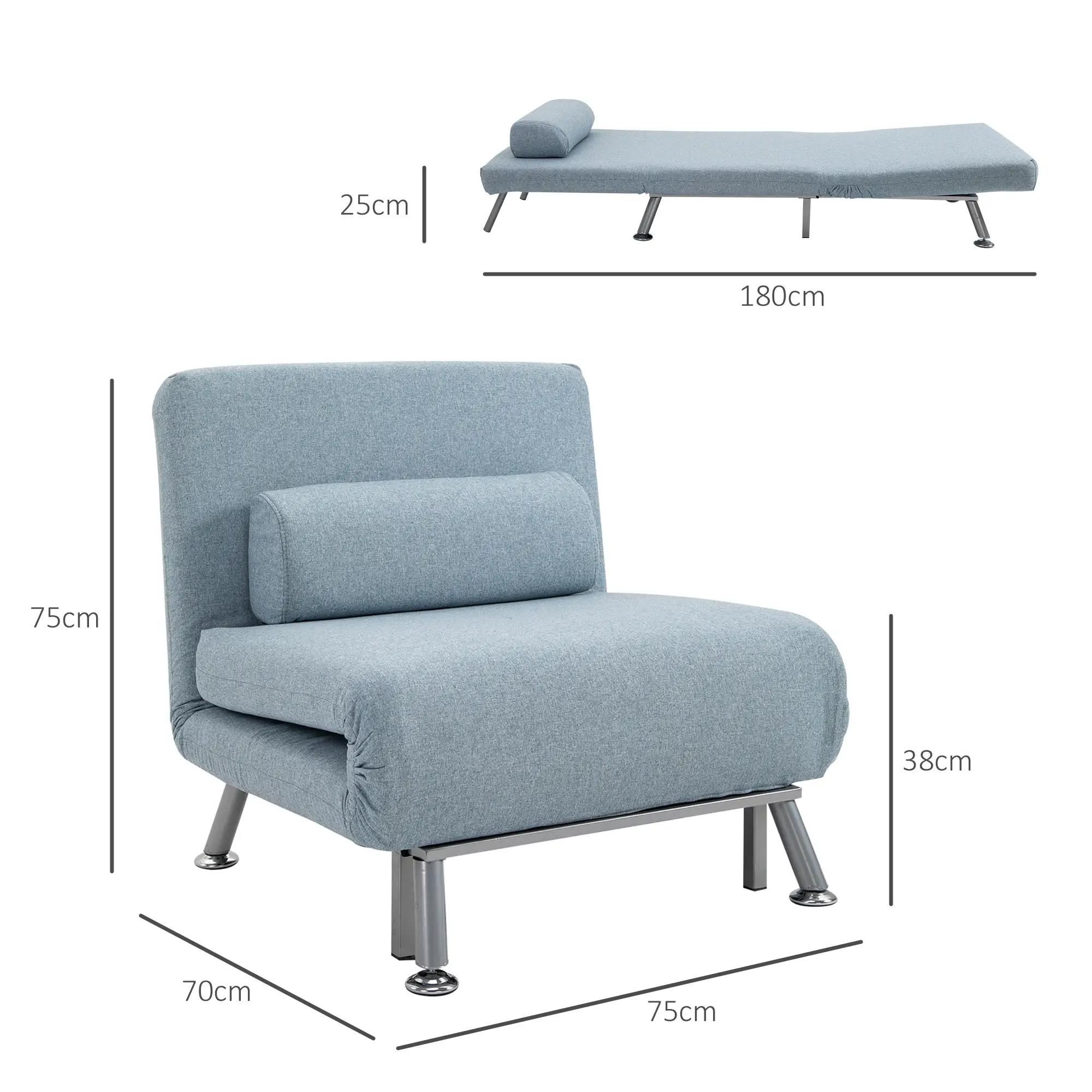 Linen Sofa Bed 75 x 70 x 75cm - Sky Blue - 3