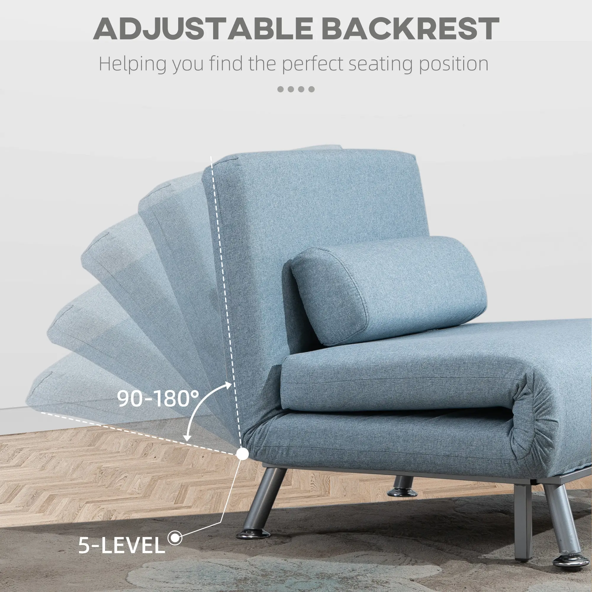 Linen Sofa Bed 75 x 70 x 75cm - Sky Blue - 4