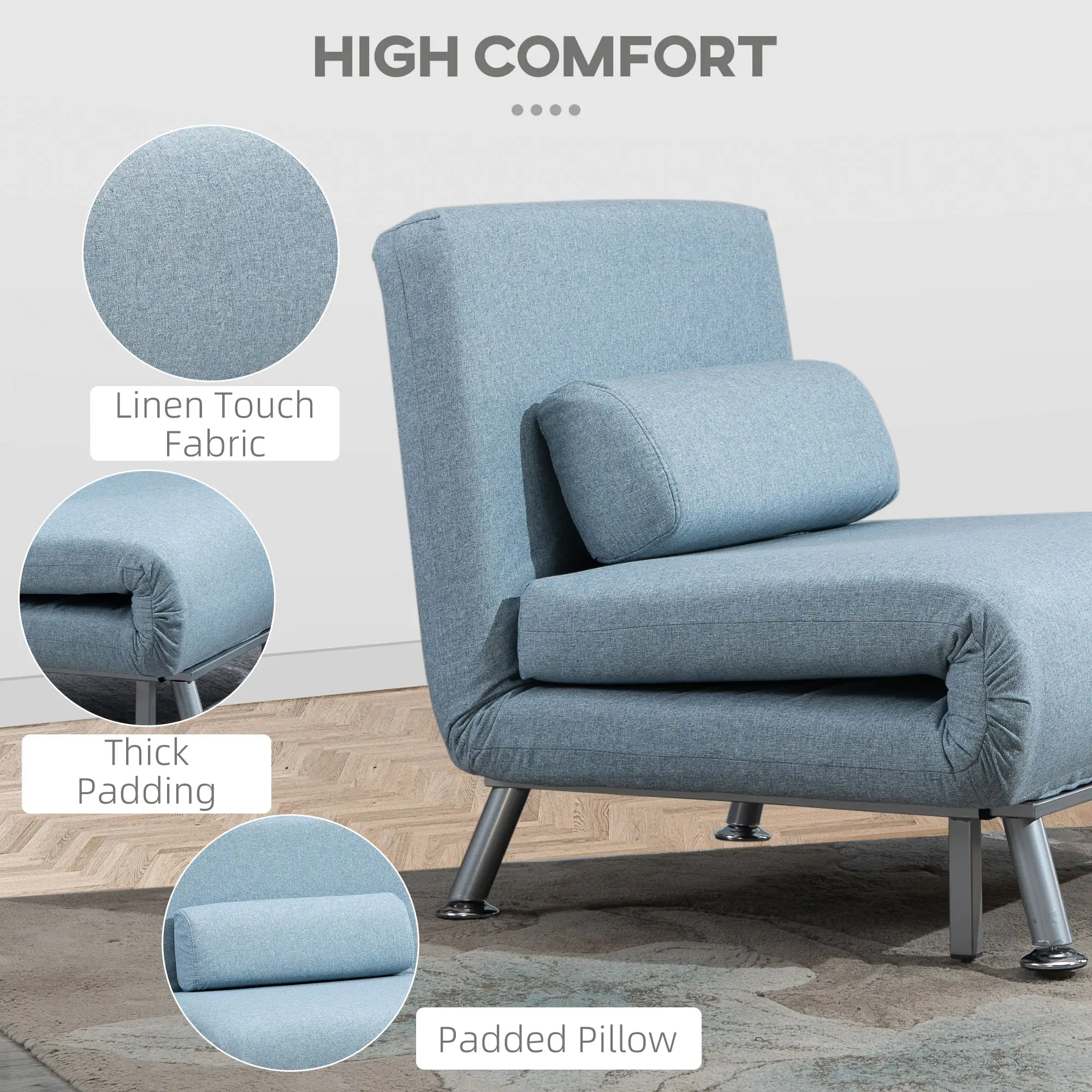 Linen Sofa Bed 75 x 70 x 75cm - Sky Blue - 5