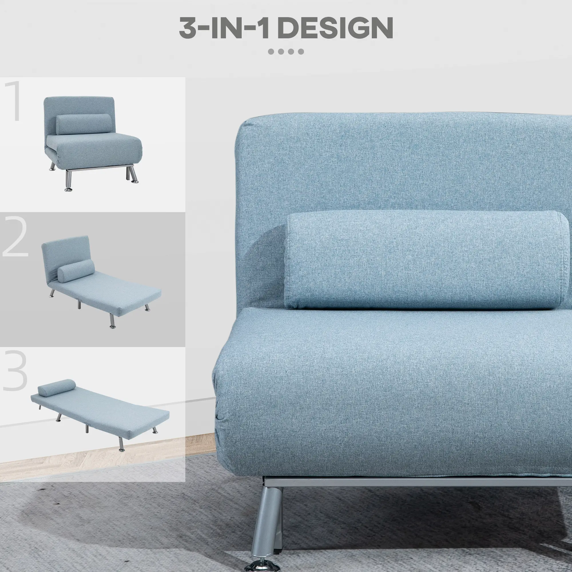 Linen Sofa Bed 75 x 70 x 75cm - Sky Blue - 6