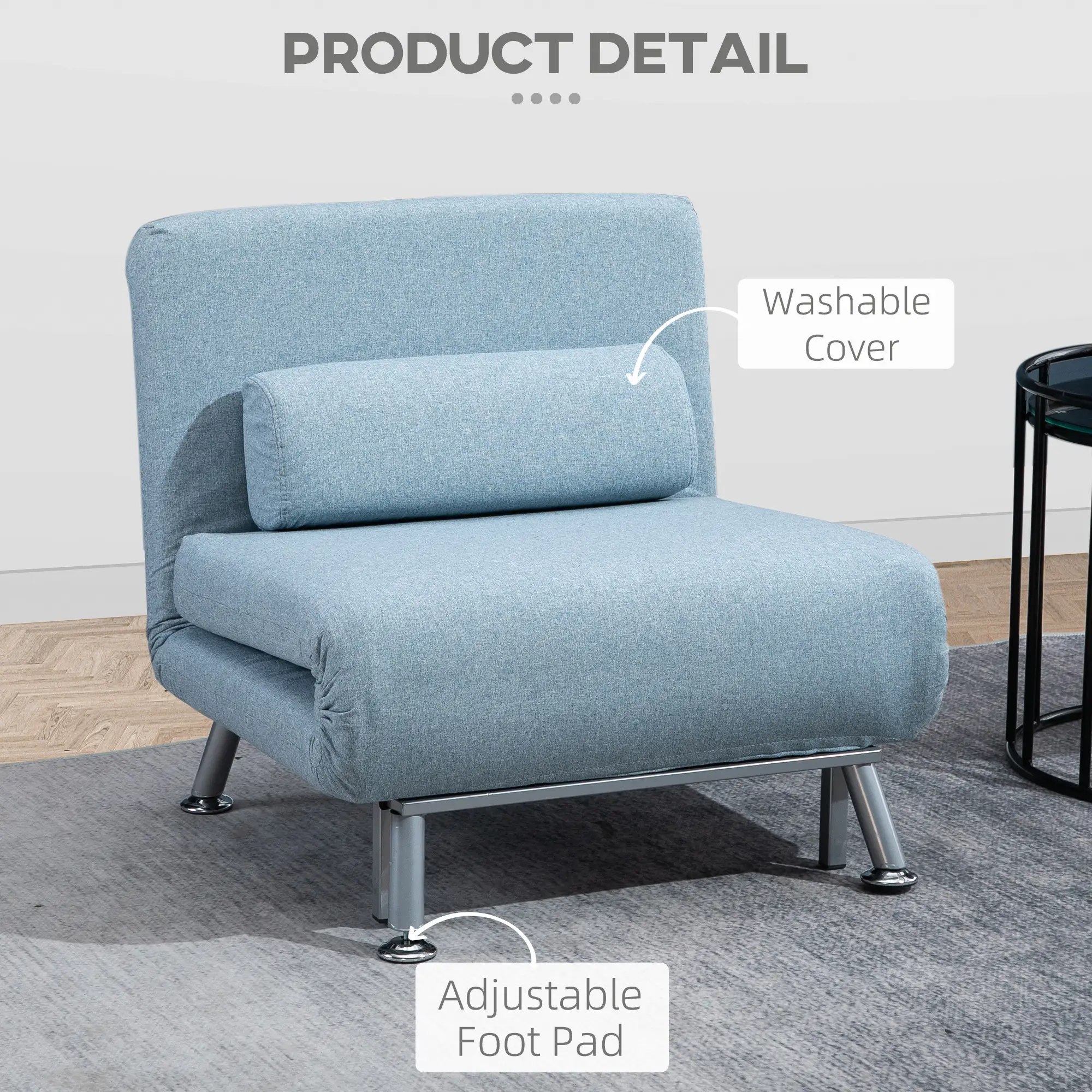 Linen Sofa Bed 75 x 70 x 75cm - Sky Blue - 7