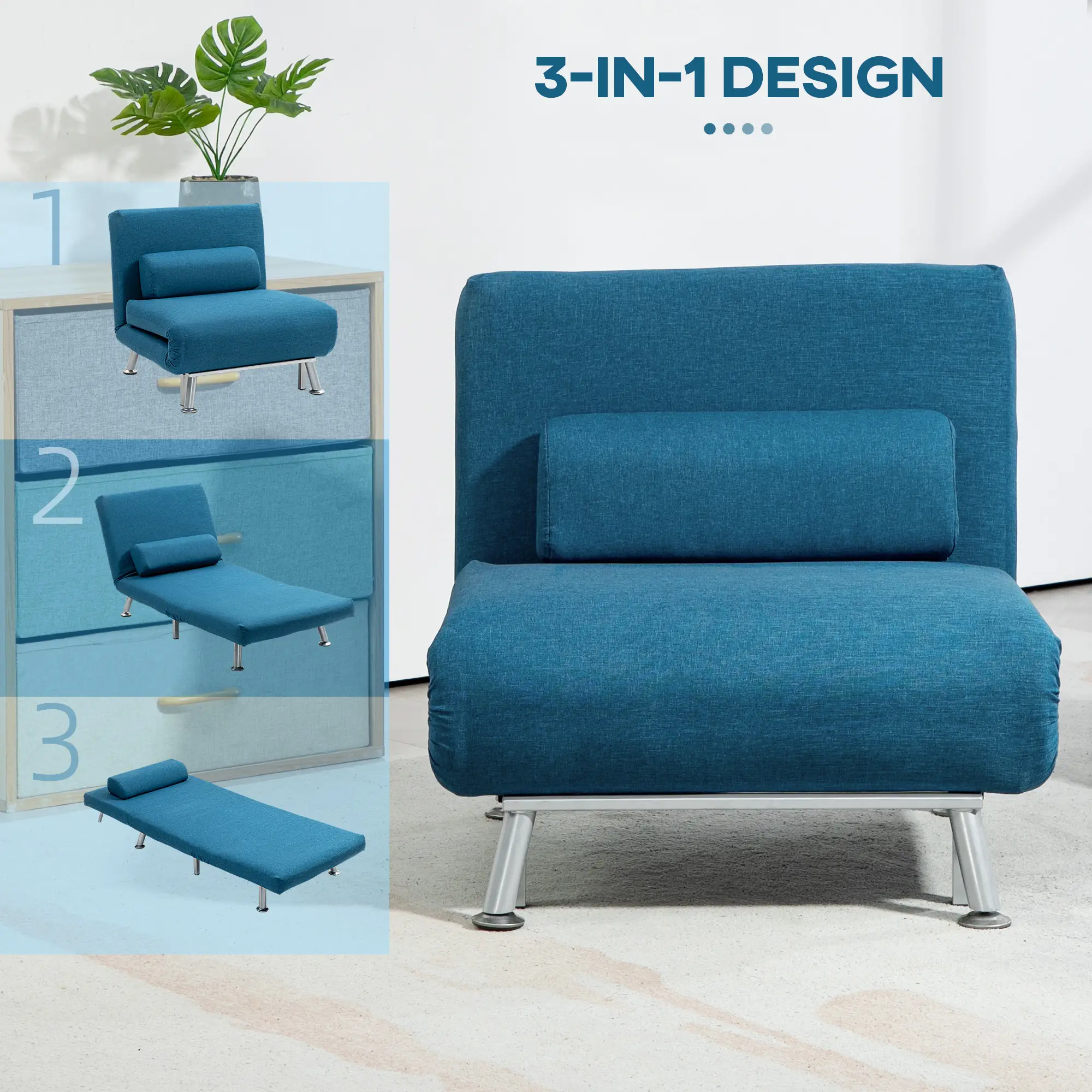 Linen Sofa Bed 75 x 70 x 75cm - Blue - 4