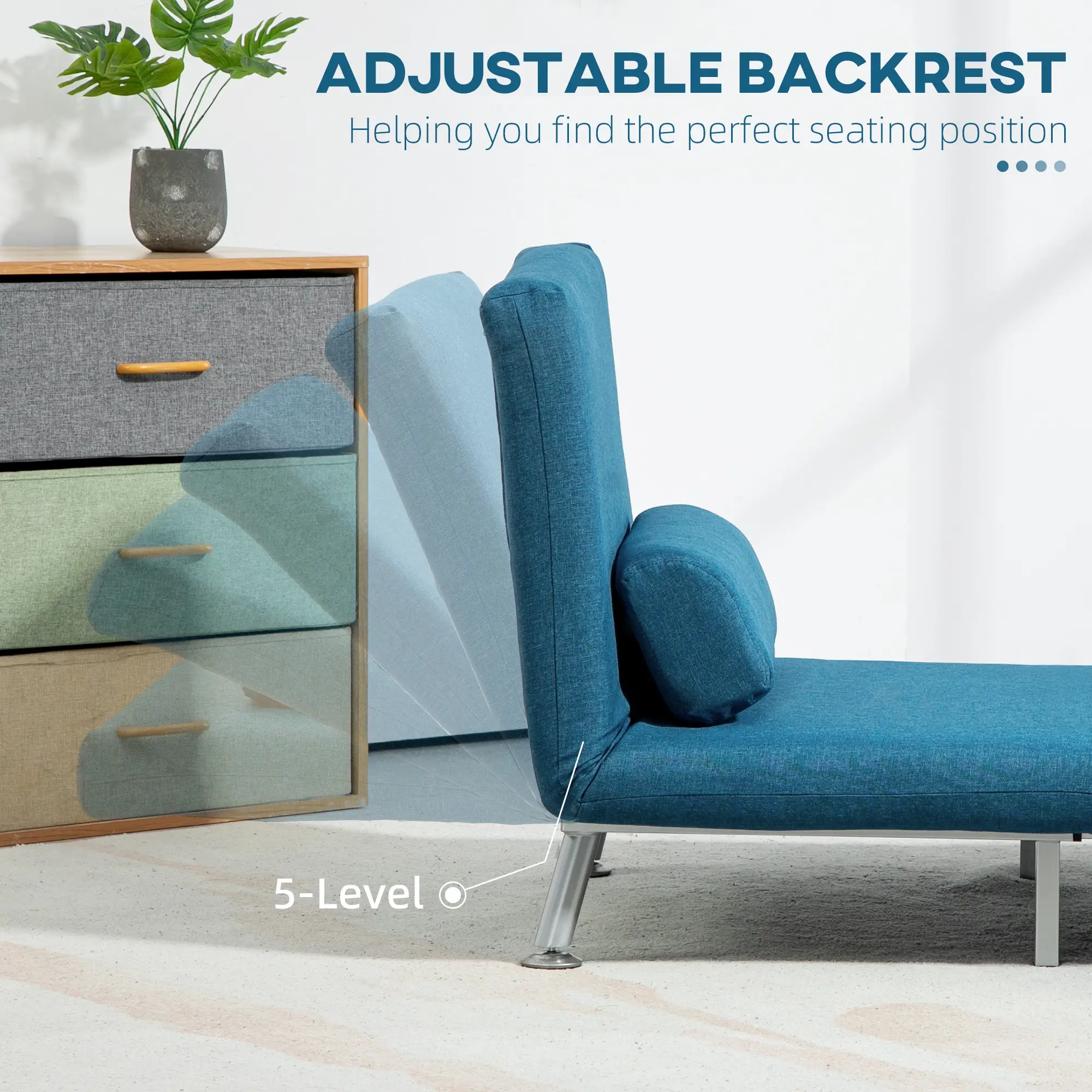 Linen Sofa Bed 75 x 70 x 75cm - Blue - 5