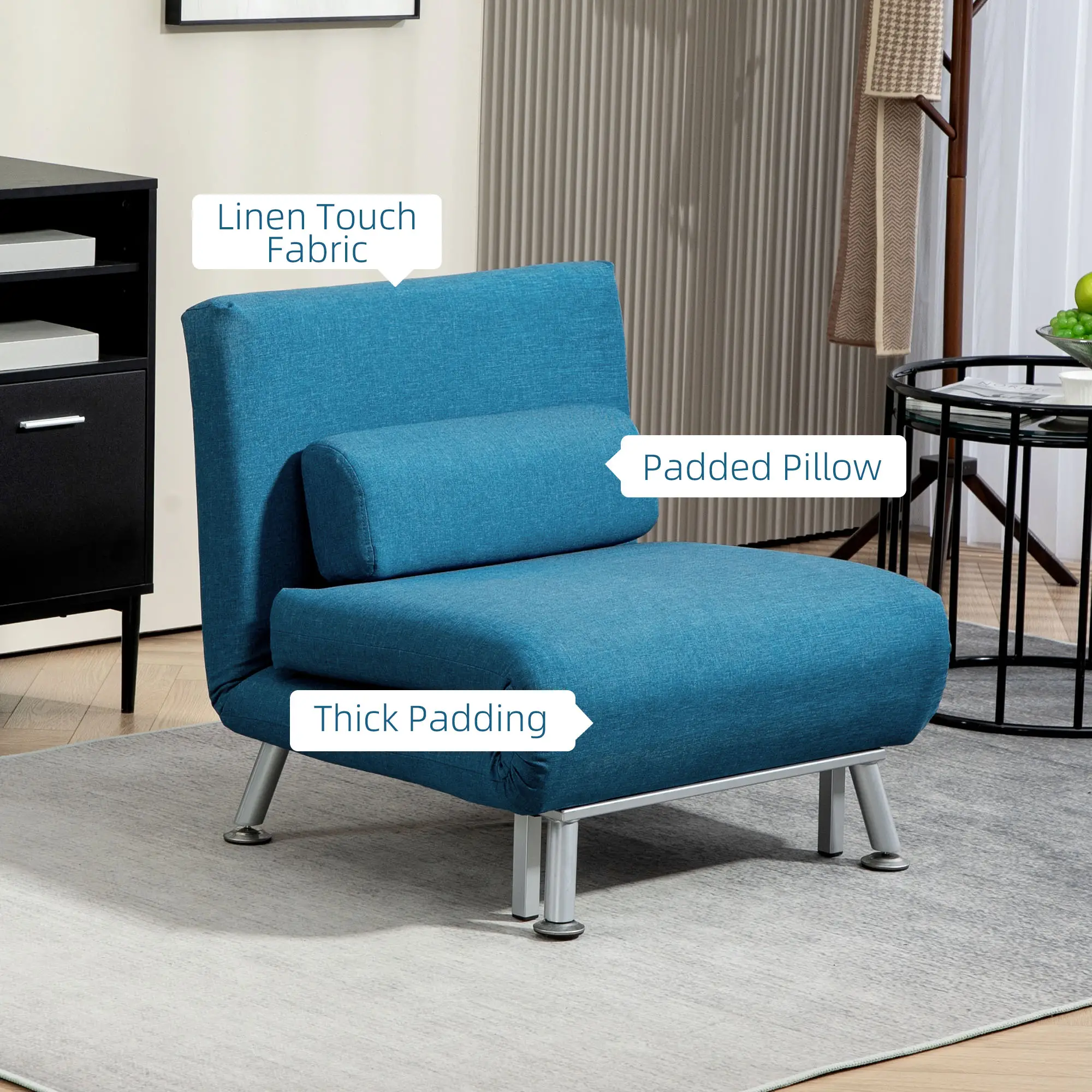 Linen Sofa Bed 75 x 70 x 75cm - Blue - 6
