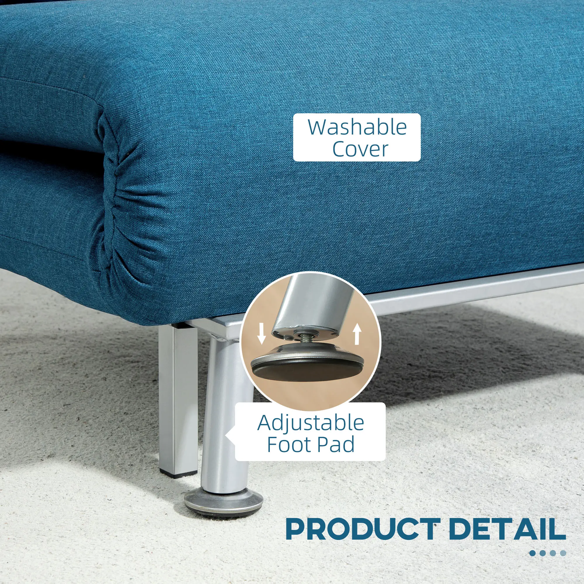 Linen Sofa Bed 75 x 70 x 75cm - Blue - 7