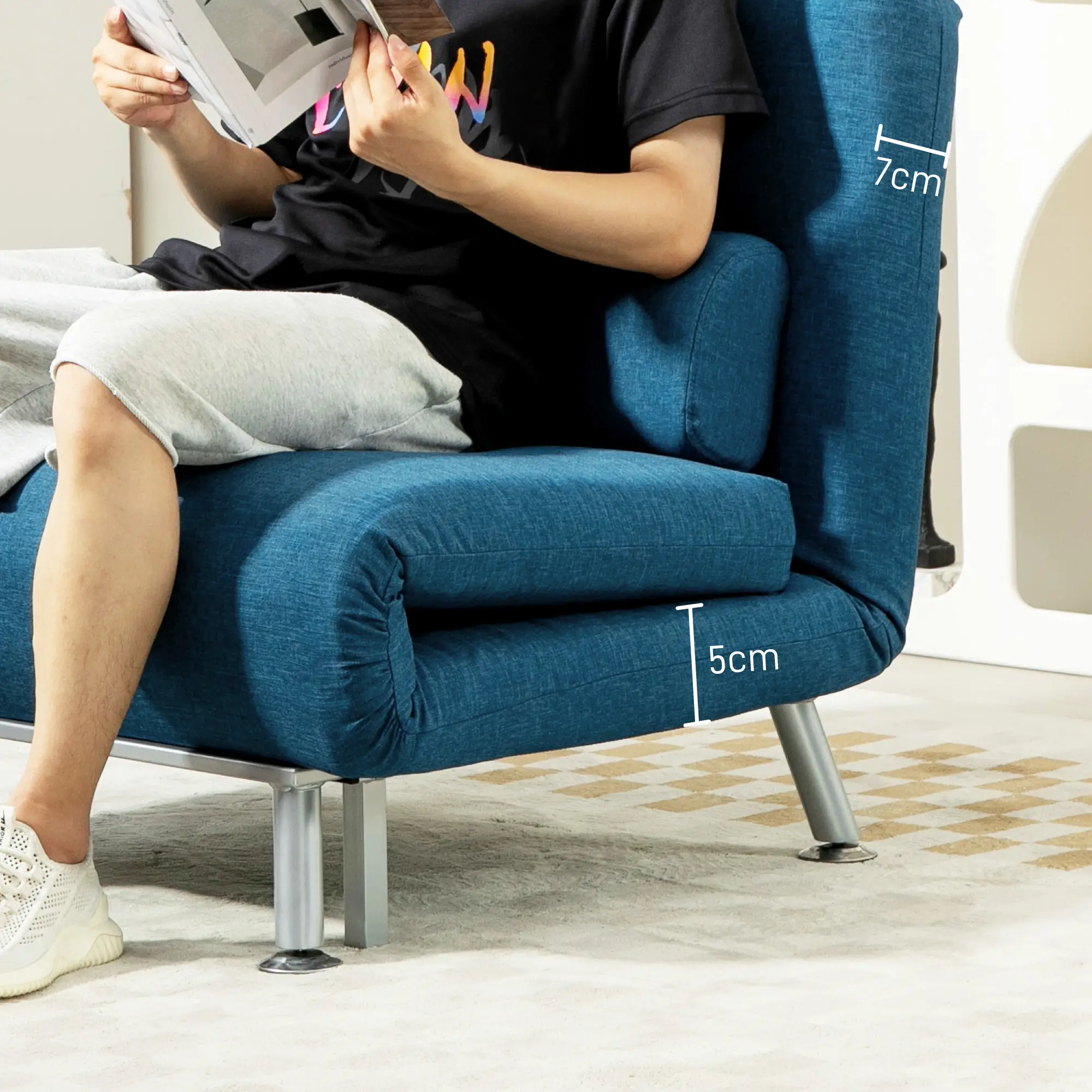 Linen Sofa Bed 75 x 70 x 75cm - Blue - 8