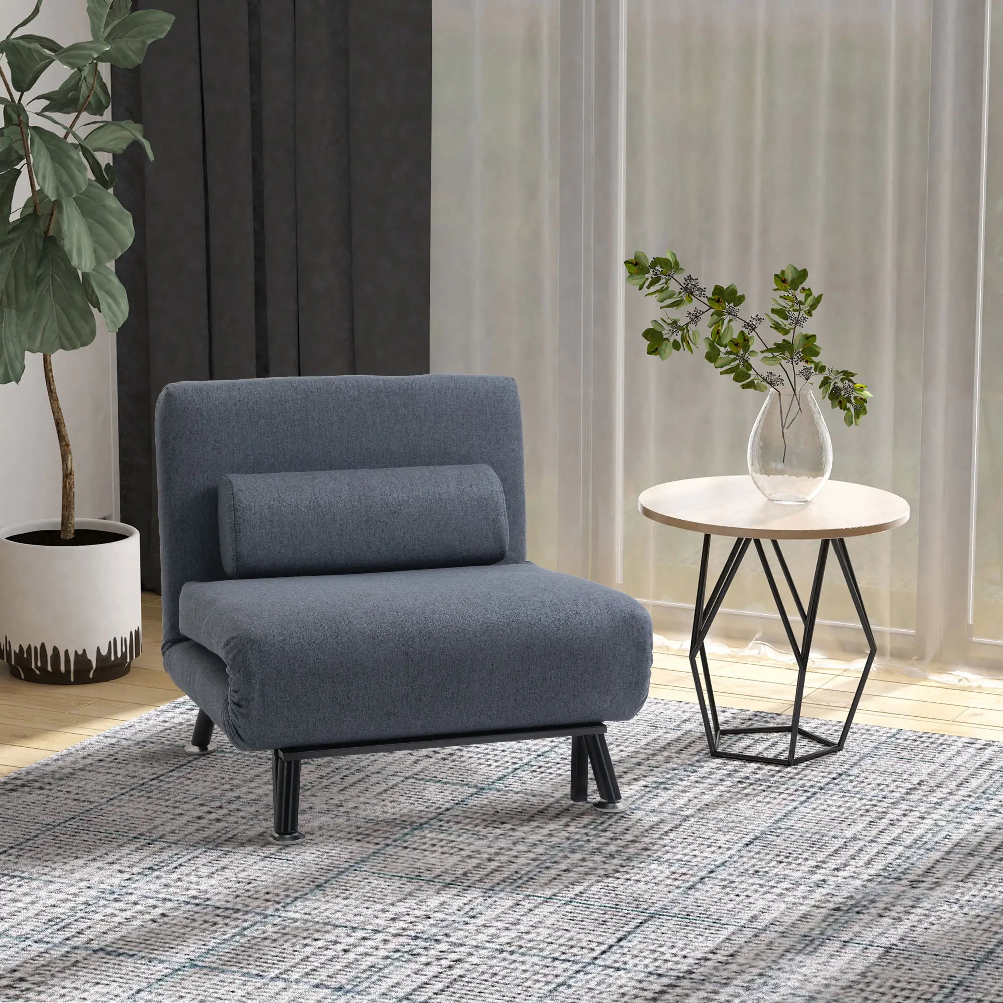 Linen Sofa Bed 75 x 70 x 75cm - Dark Grey, Black - 2
