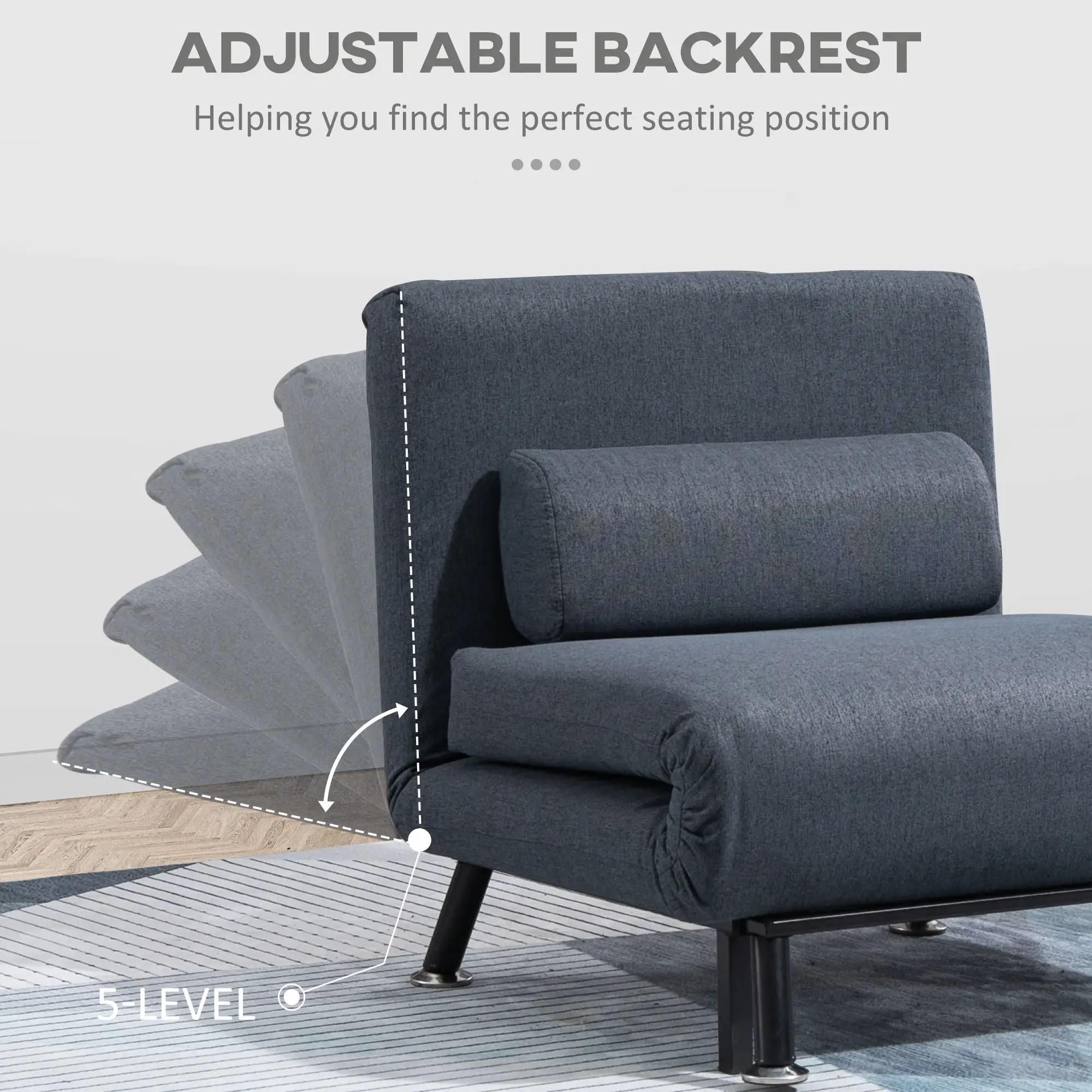 Linen Sofa Bed 75 x 70 x 75cm - Dark Grey, Black - 6
