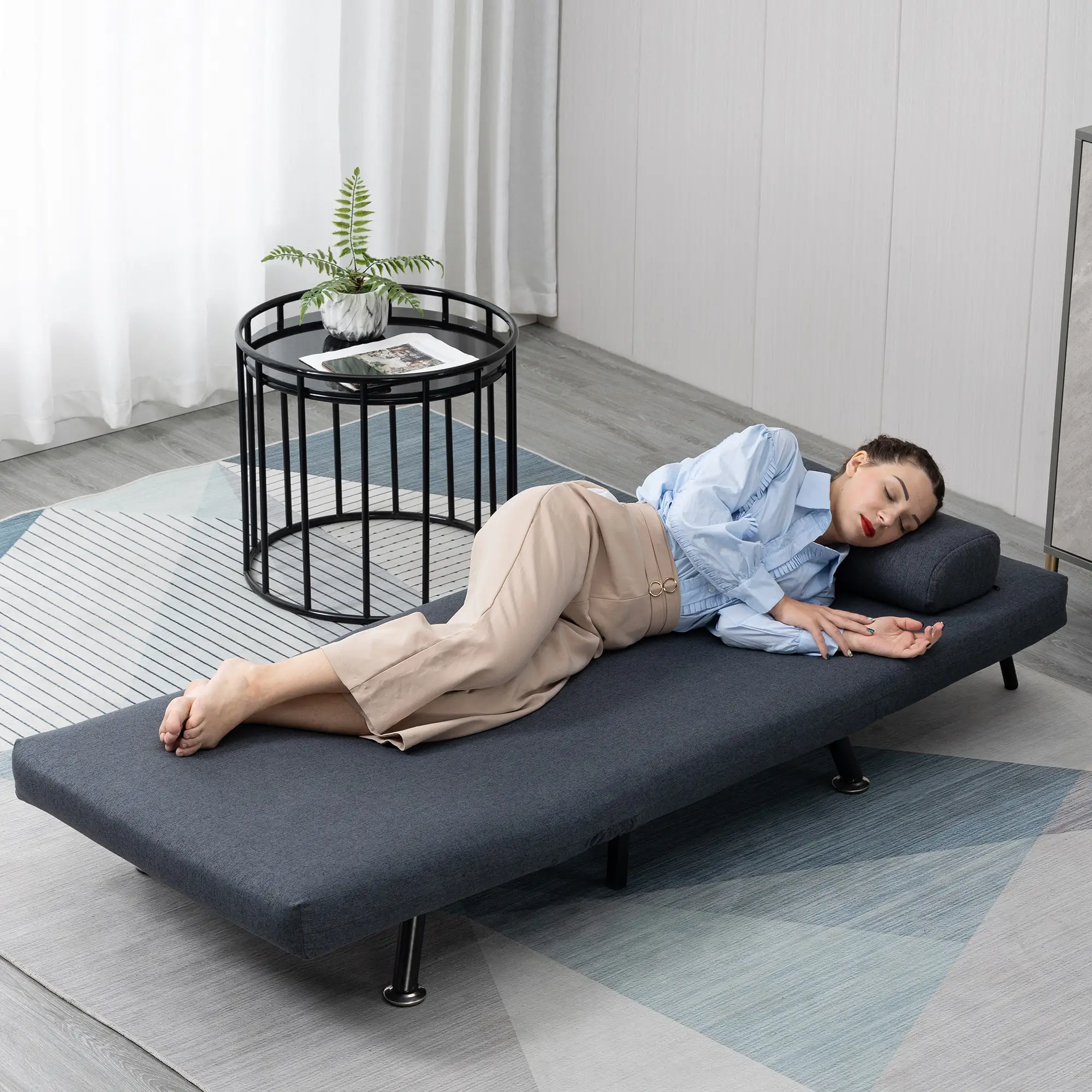 Linen Sofa Bed 75 x 70 x 75cm - Dark Grey, Black - 14