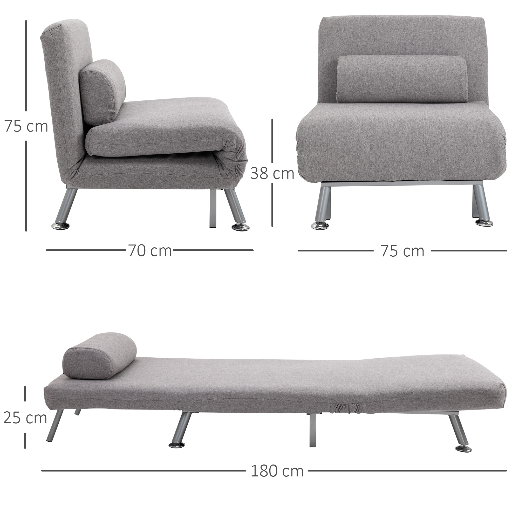 Linen Sofa Bed 75 x 70 x 75cm - Grey - 3