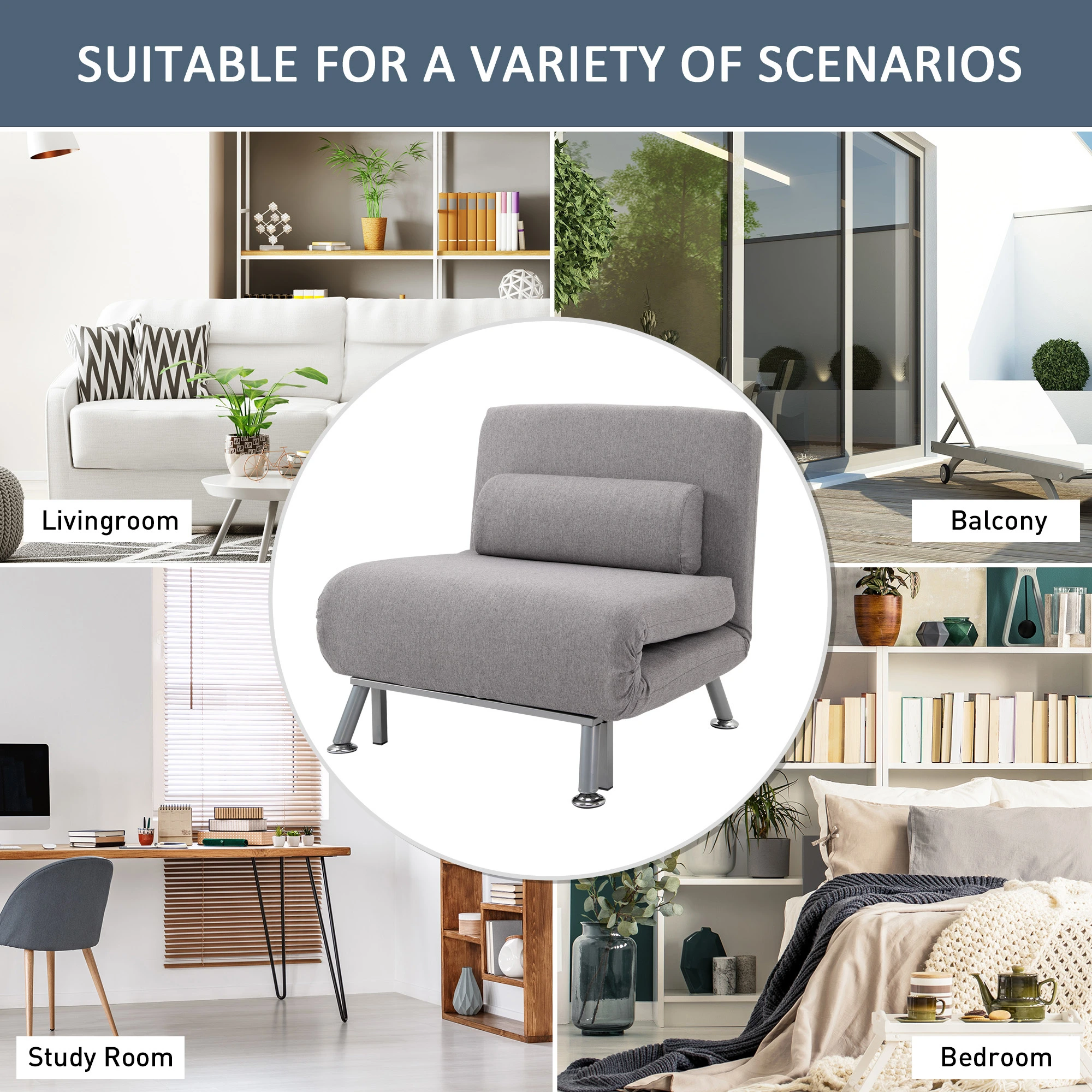 Linen Sofa Bed 75 x 70 x 75cm - Grey - 6