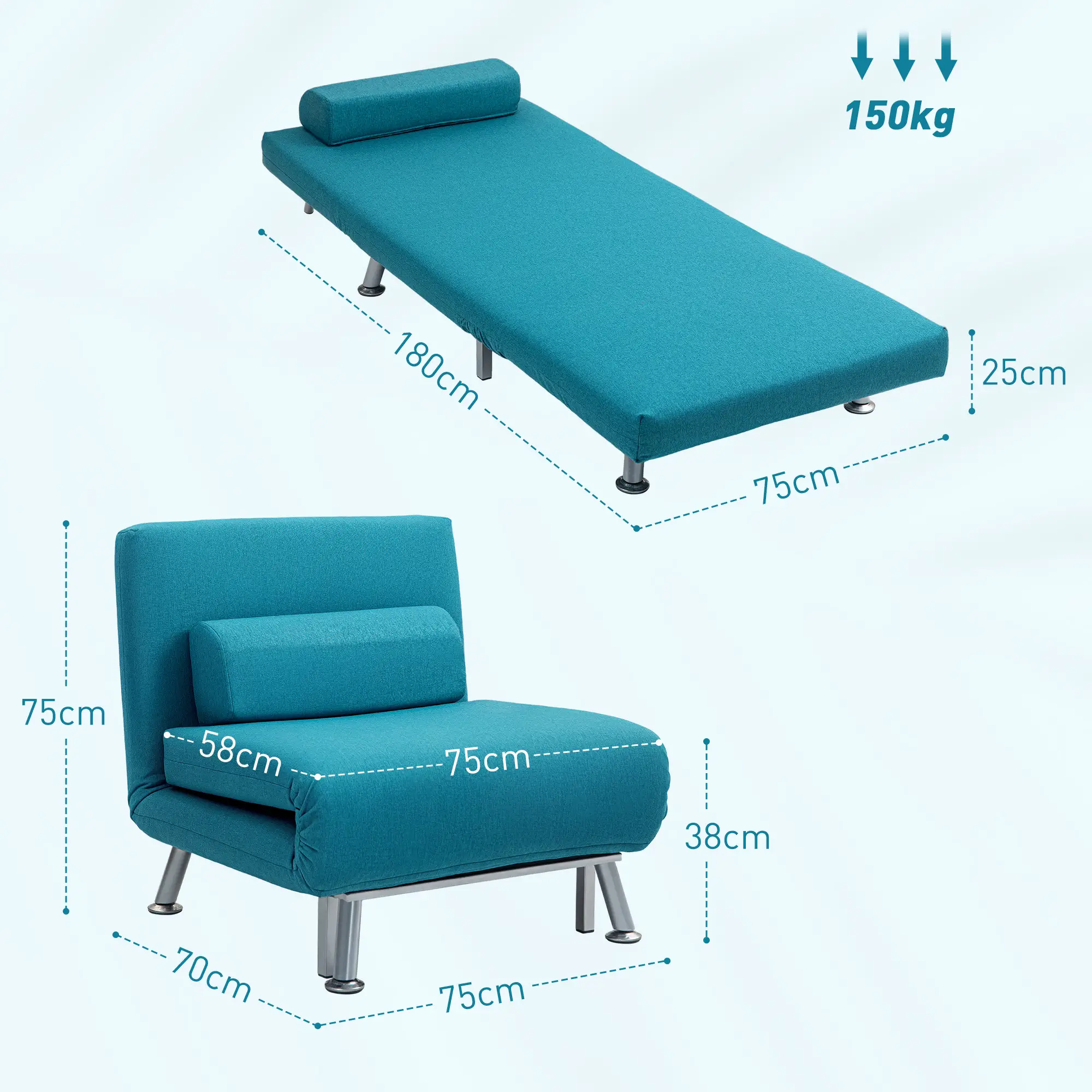 Linen Sofa Bed 75 x 70 x 75cm - Dark Blue - 3