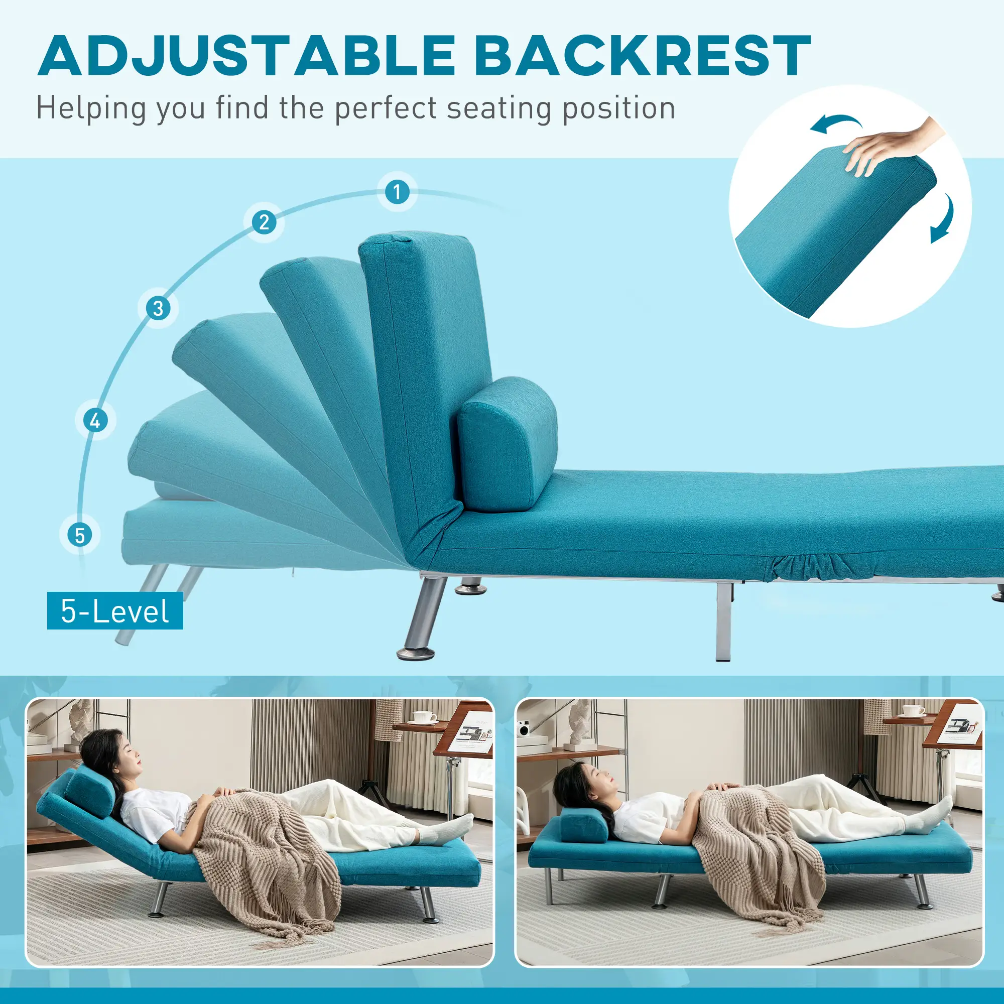 Linen Sofa Bed 75 x 70 x 75cm - Dark Blue - 5