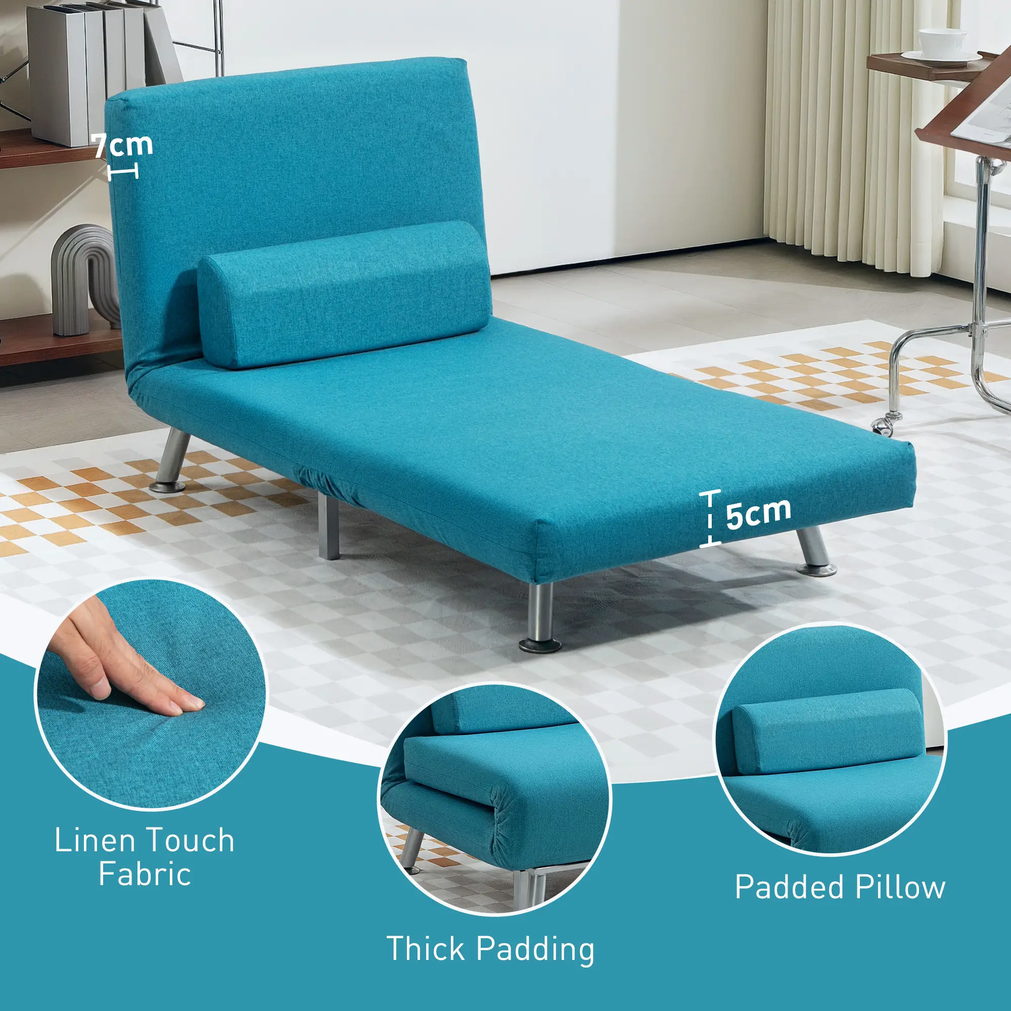 Linen Sofa Bed 75 x 70 x 75cm - Dark Blue - 6