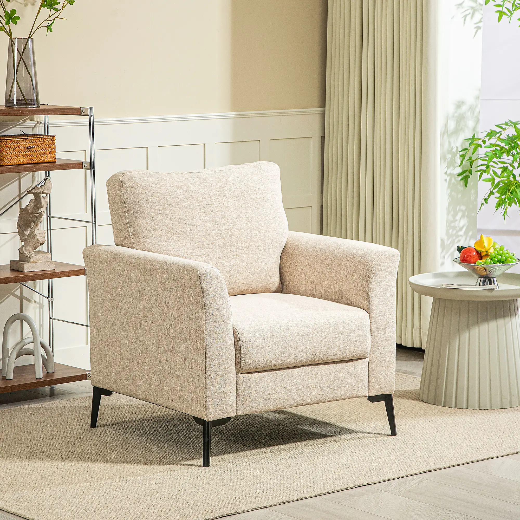 Linen Armchair 82 x 82 x 89cm, Beige - Beige - 2