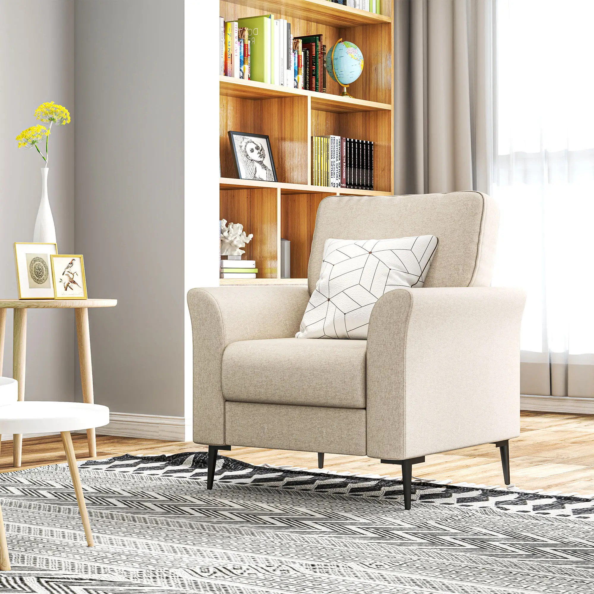 Linen Armchair 82 x 82 x 89cm, Beige - Beige - 8