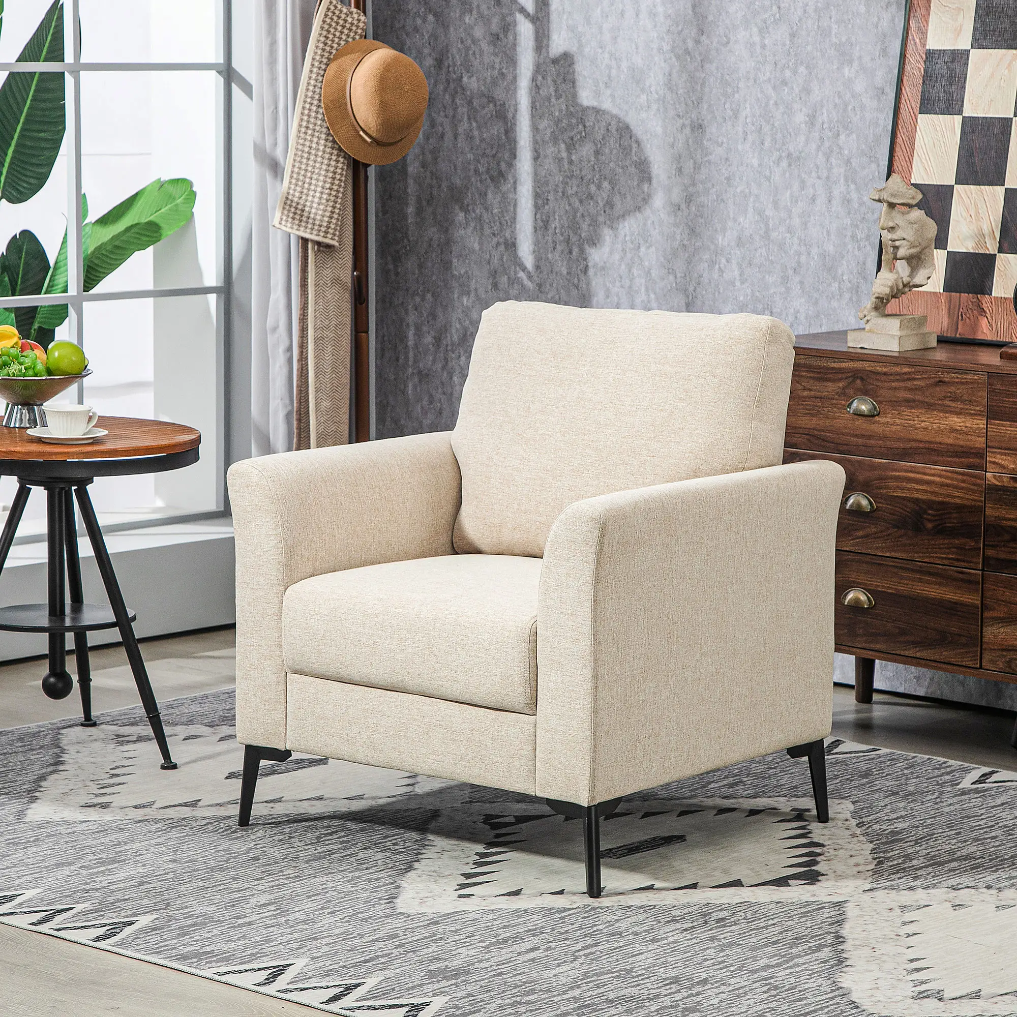 Linen Armchair 82 x 82 x 89cm, Beige - Beige - 10