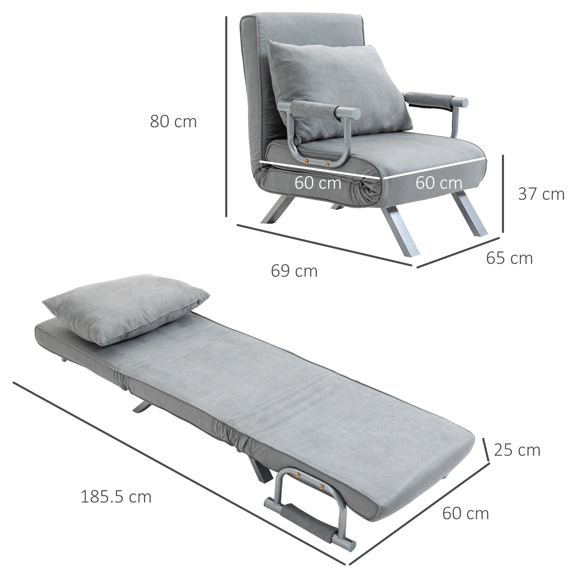 Sofa Bed 80 x 65 x 69cm - Light Grey - 3