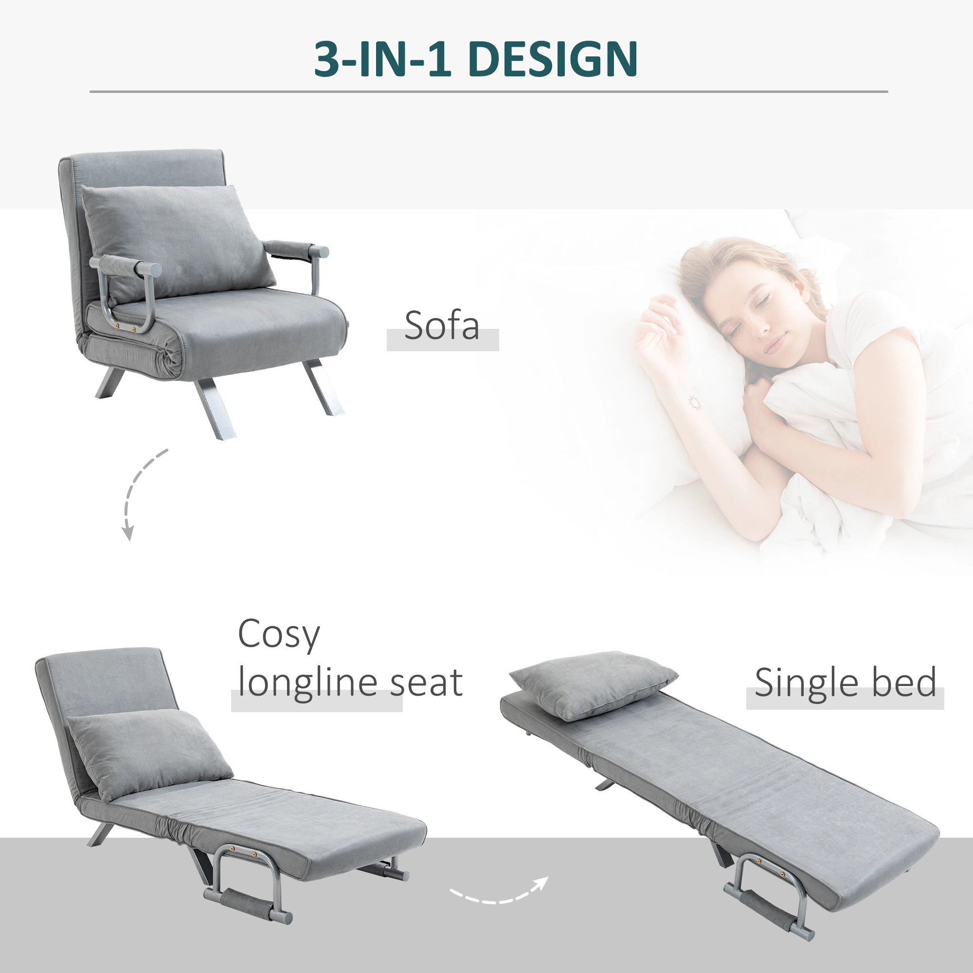 Sofa Bed 80 x 65 x 69cm - Light Grey - 5