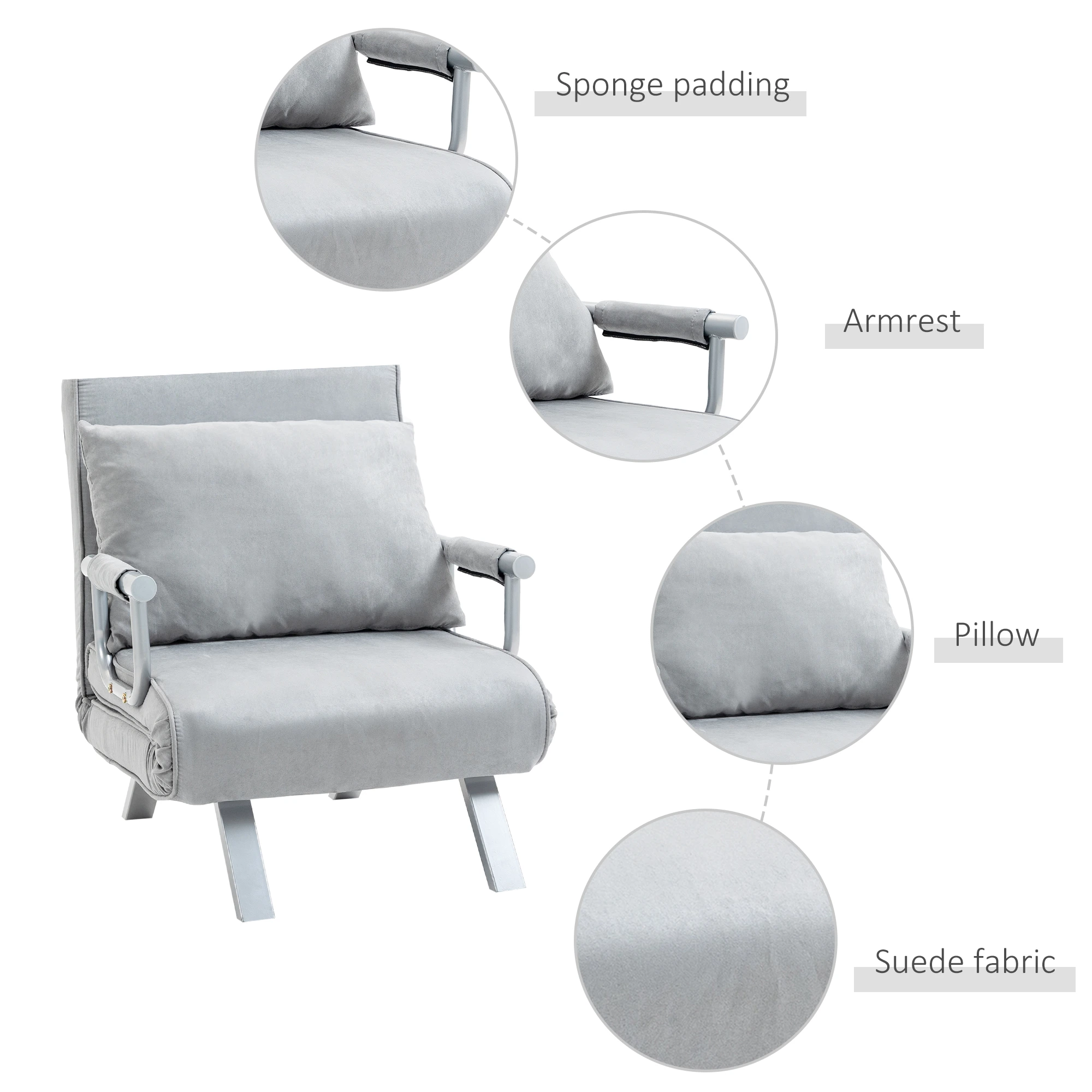 Sofa Bed 80 x 65 x 69cm - Light Grey - 6