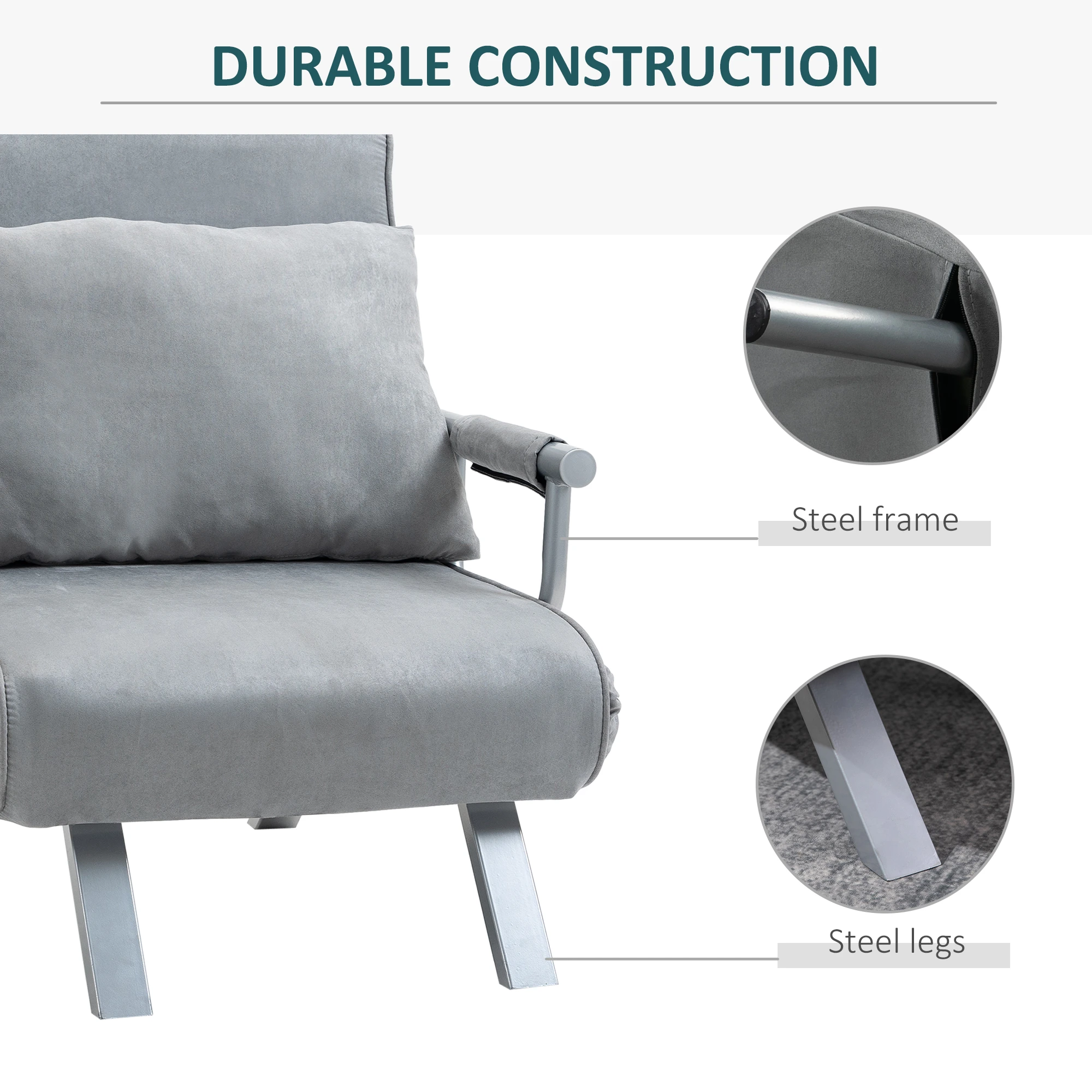 Sofa Bed 80 x 65 x 69cm - Light Grey - 7