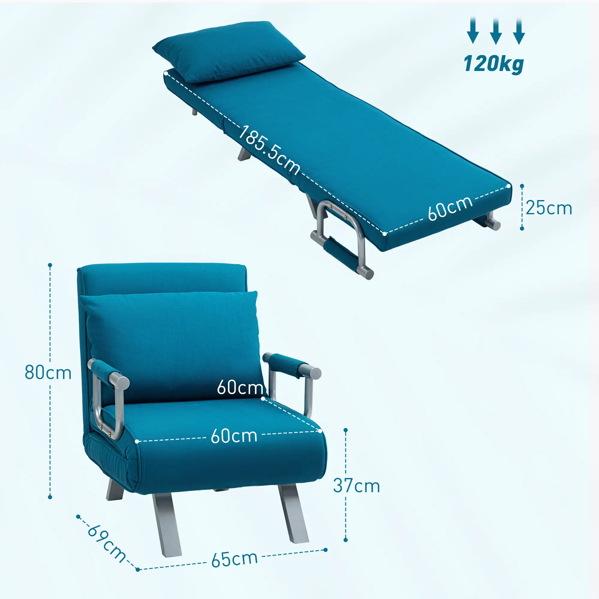 Sofa Bed 80 x 65 x 69cm - Blue - 3